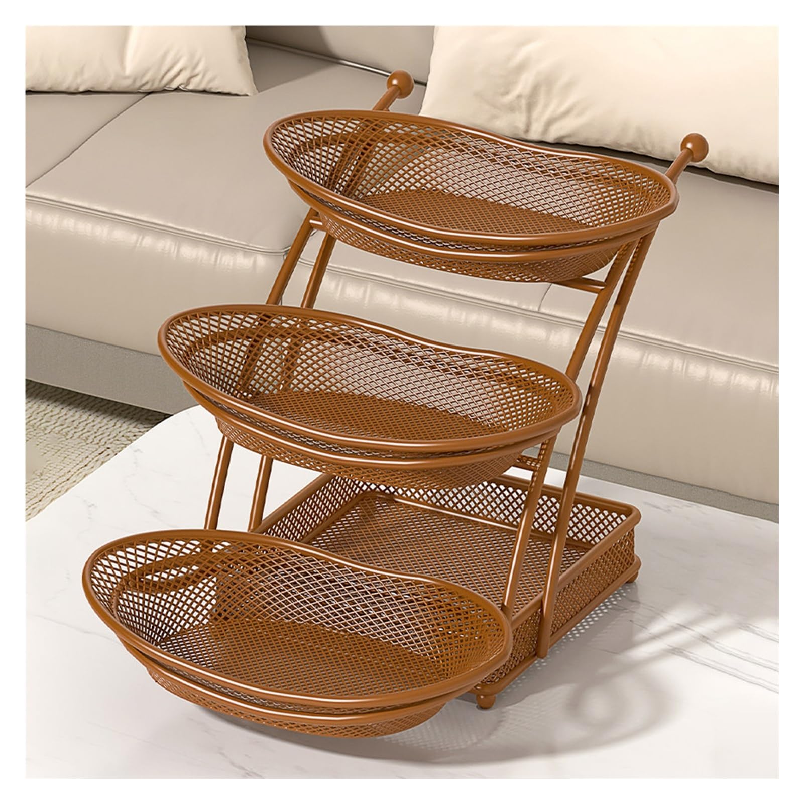 Xcsdew Color1 Wrought Iron Fruit Rack,Floor-Standing Shelf,Three-Tier Storage ,Openwork Design,Suitable For Desktop Use