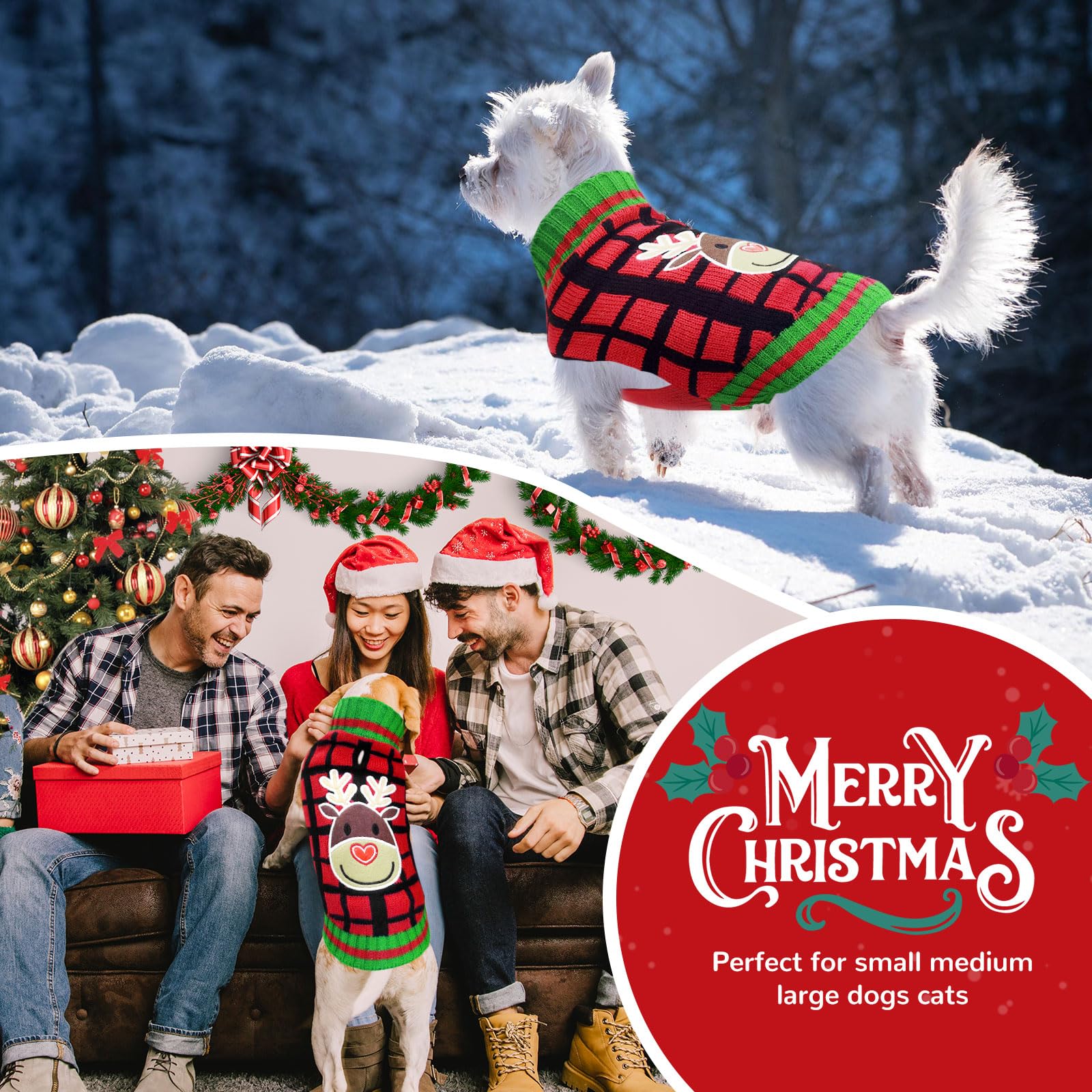 HRTTSY Dog Christmas Jumper with Harness Hole Red Plaid Elk Doggie Outfits Sweater for Small Medium Large Dogs Cats Warm Fall Winter Puppy Clothes Vest Pet Holiday New Year Costume - Image 2