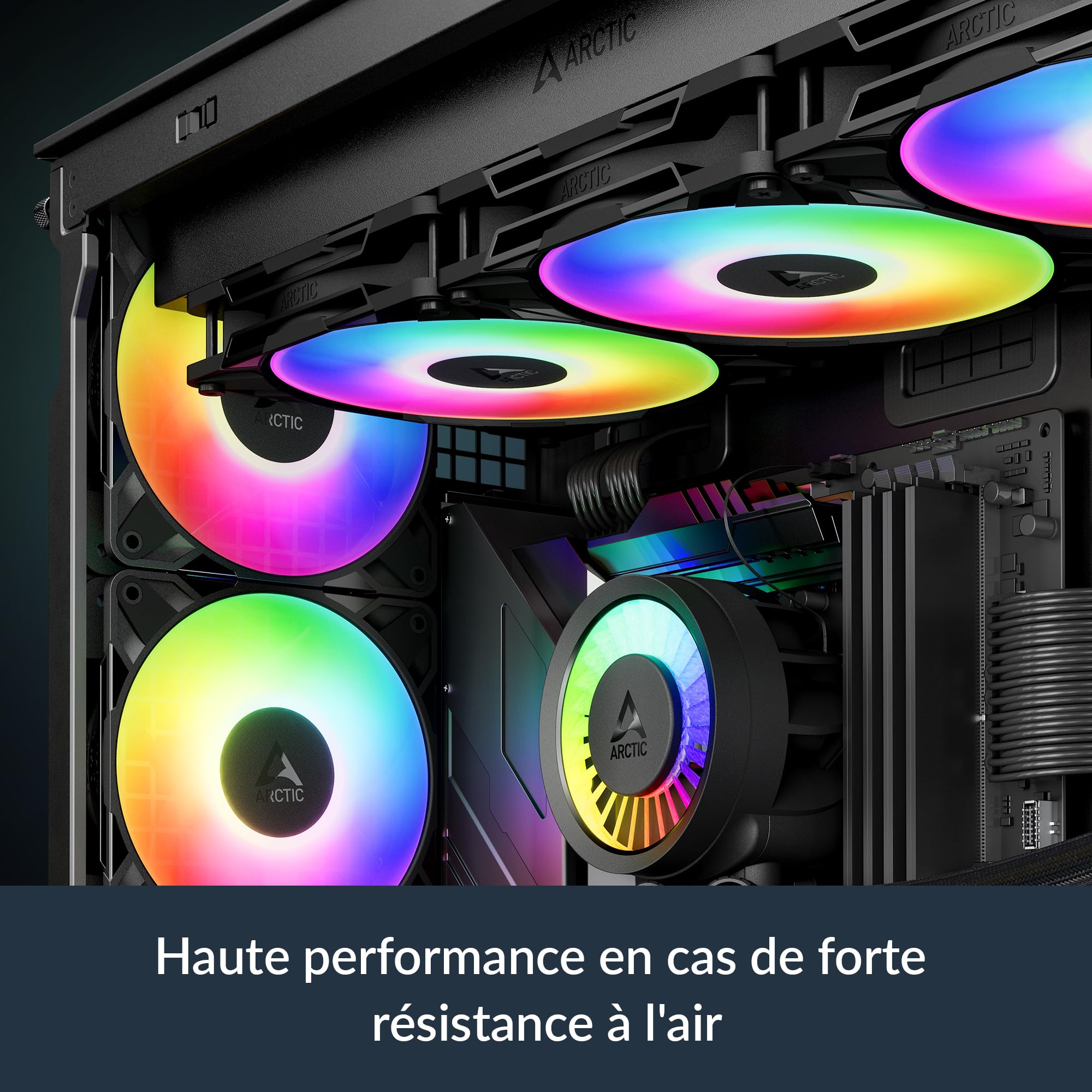 ARCTIC P12 Pro A-RGB (3 Piéces) - Puissant ventilateur premium, Fan PWM 120 mm avec Câble Répartiteur en Y, 600-3000 rpm, 0 rpm <5% PWM, 5V Digital RGB, Palier à dynamiqu fluides, 4 Broches - Noir