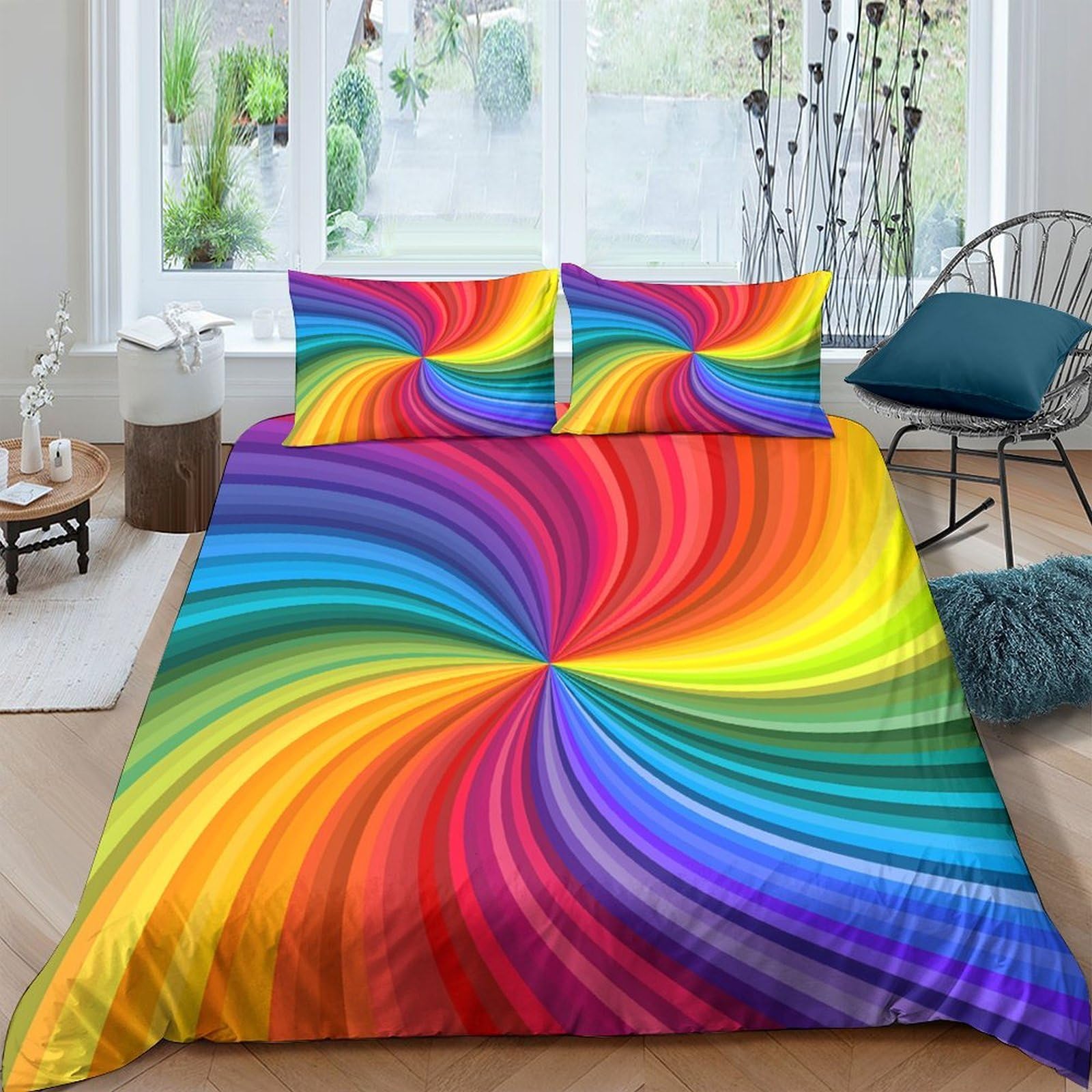 Ctjqhvkz Style-8 3D Printed Rainbow Swirl Fitted Sheet Microfiber Vibrant Colorful Wave Mattress Cover For Bedroom Guest Room Decor Single（135X200cm）
