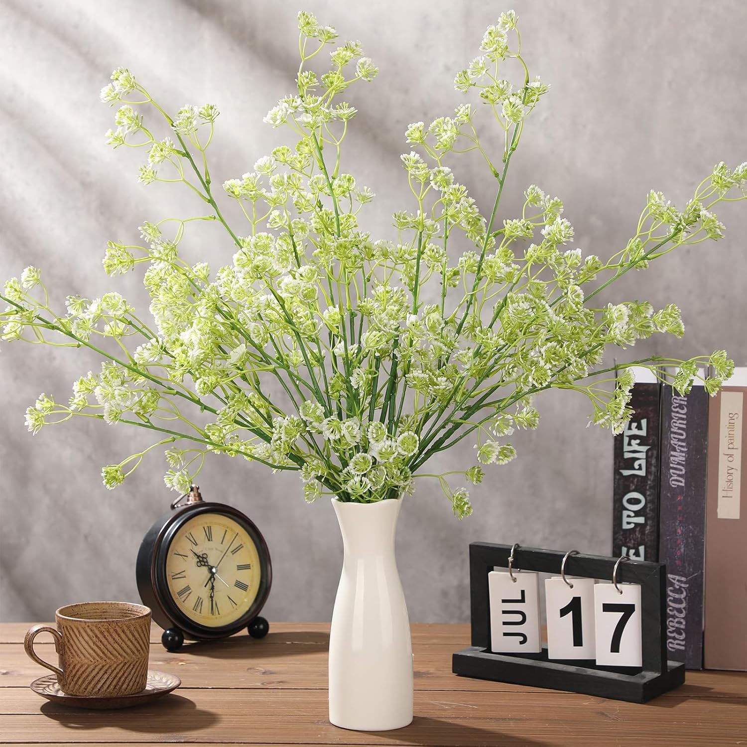 Zeyune 5 Pcs Green White Faux Berry Stems Spring Artificial Dusty Plum Stem Soft Plum Sedum Berry Picks Branches Faux Spray for Home Wedding Holiday Seasonal Farmhouse Mantel DIY Home Decorations