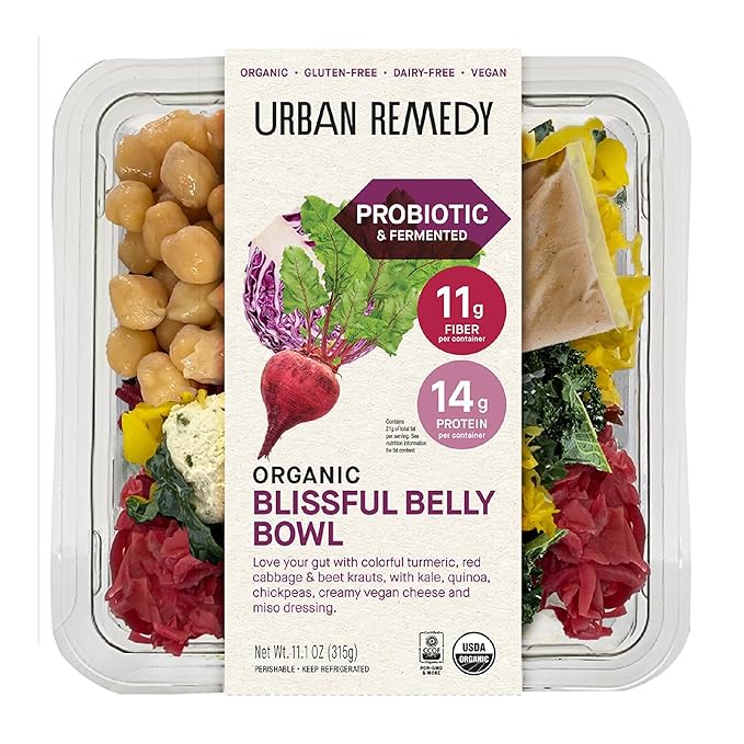 Urban Remedy Bowl Blissful Belly Organic, 11.1 Ounce, Plant-Based Probiotic Meal with Quinoa, Kale &amp; Chickpeas, Gluten-Free, Dairy-Free &amp; Non-GMO, 14g Protein &amp; 11g Fiber