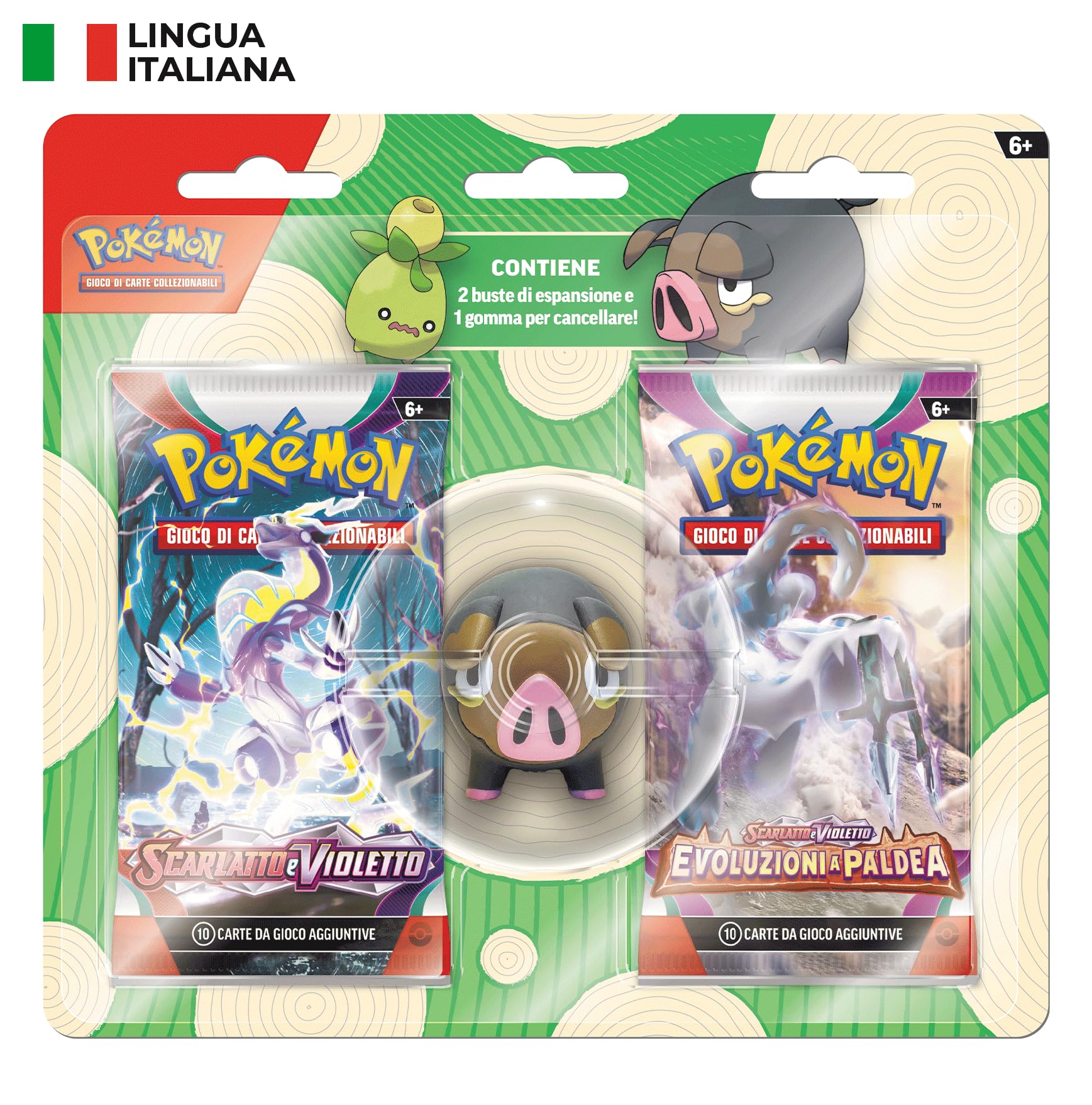 Confezione con gomma per cancellare Ritorno a scuola del GCC Pokémon - Lechonk (una gomma per cancellare targata Pokémon e due buste di espansione), edizione in italiano