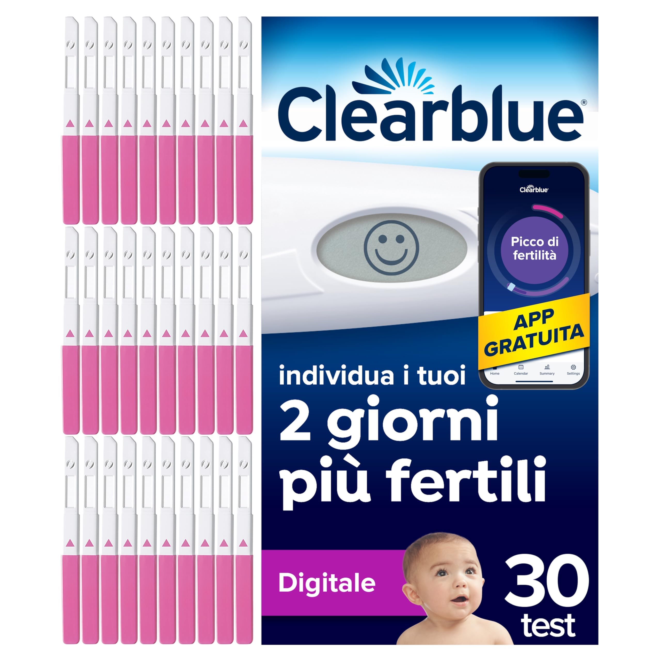 Test di Ovulazione Clearblue Digitale, Può aiutarti a rimanere incinta, 1 Portastick Digitale e 30 Sticks