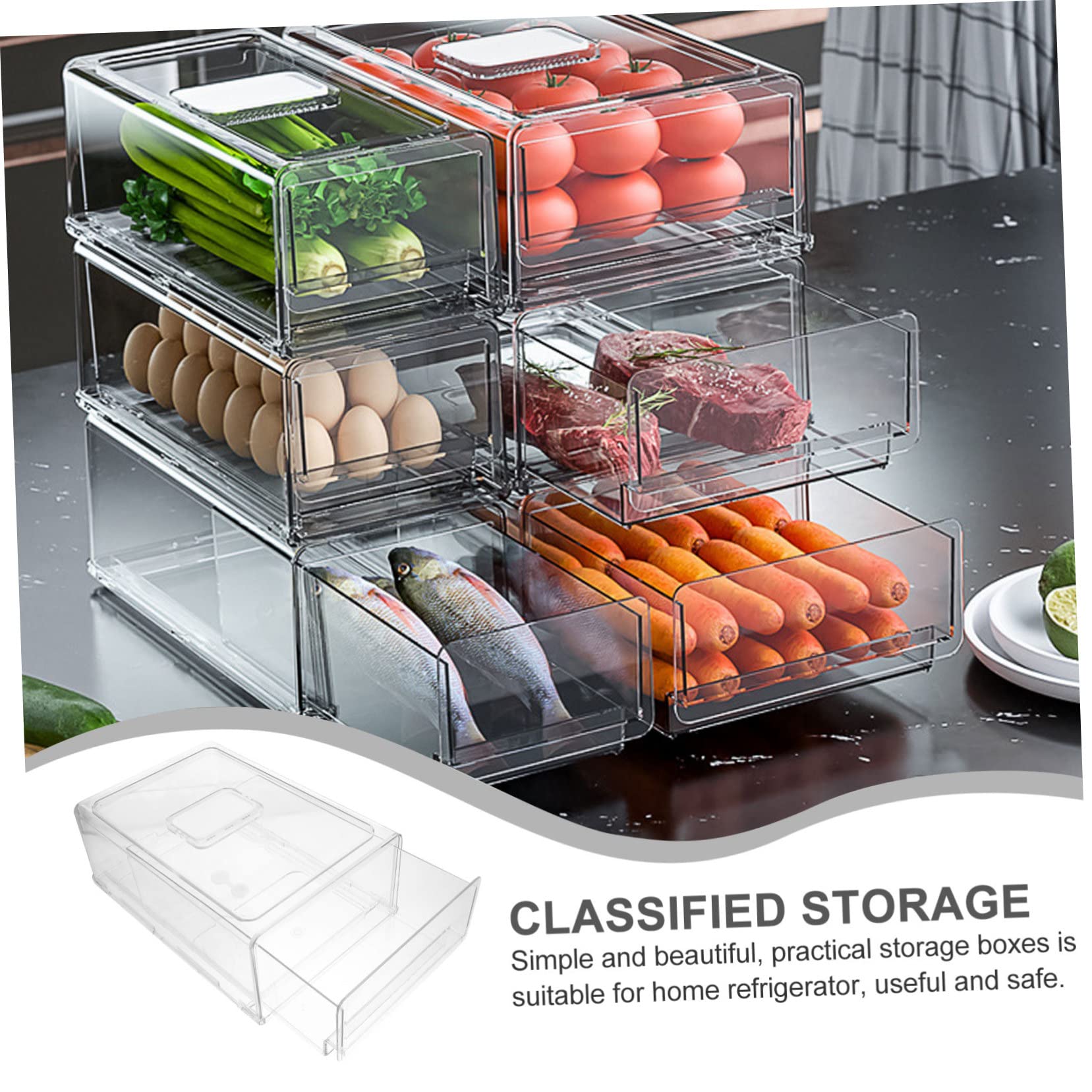 Ipetboom Contenitore Organizer per Frigorifero Scatola Stoccaggio Cassetto Impilabile Organizzazione per Alimenti Design Trasparente e Antiscivolo per Cucina e Congelatore