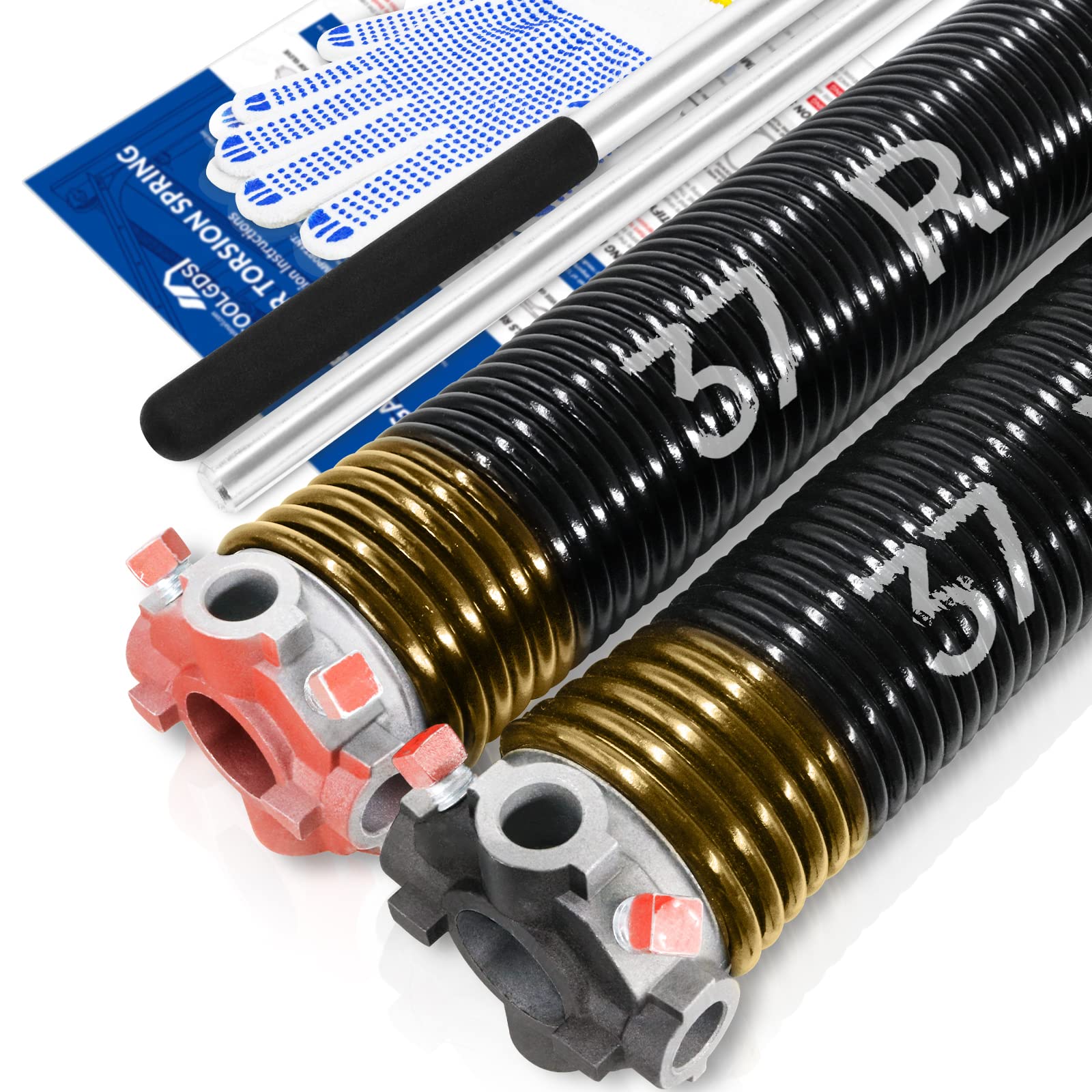 YoToolGDS Pair of 2" Garage Door Torsion Springs Set with Non-Slip Winding Bars & Gloves, High Precision Electrophoresis Oil-Free Black Coated for