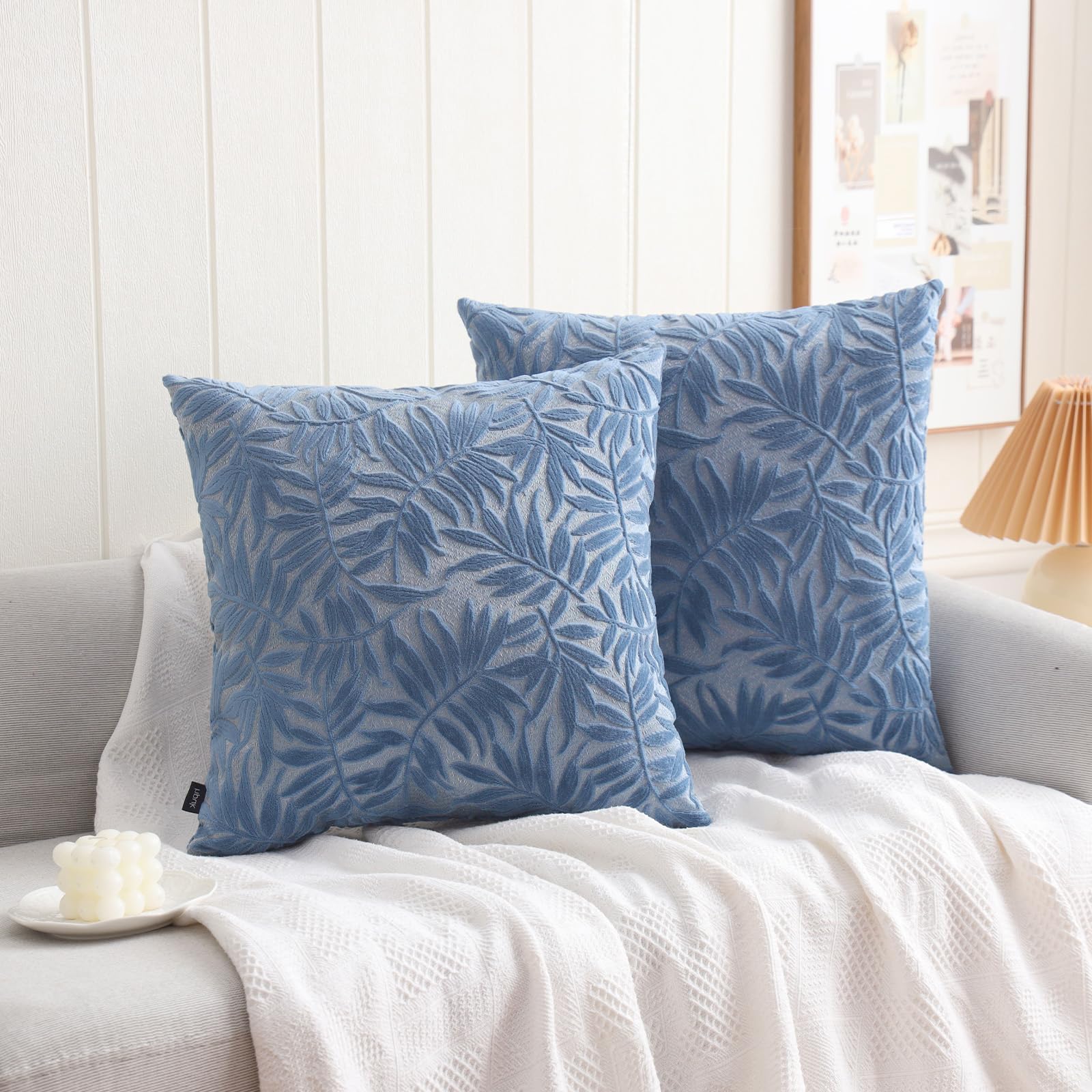 HPUK Leaf Cut Velvet Throw Pillow Covers Pack of 2 18x18 Inch Accent Cushion Covers for Living Room