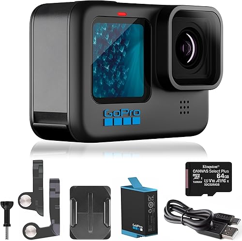 GoPro HERO11 Black + tarjeta SD Kingston de 64 GB  Embalaje de comercio electrónico  Cámara de acción impermeable con video Ultra HD 5.3K60, fotos