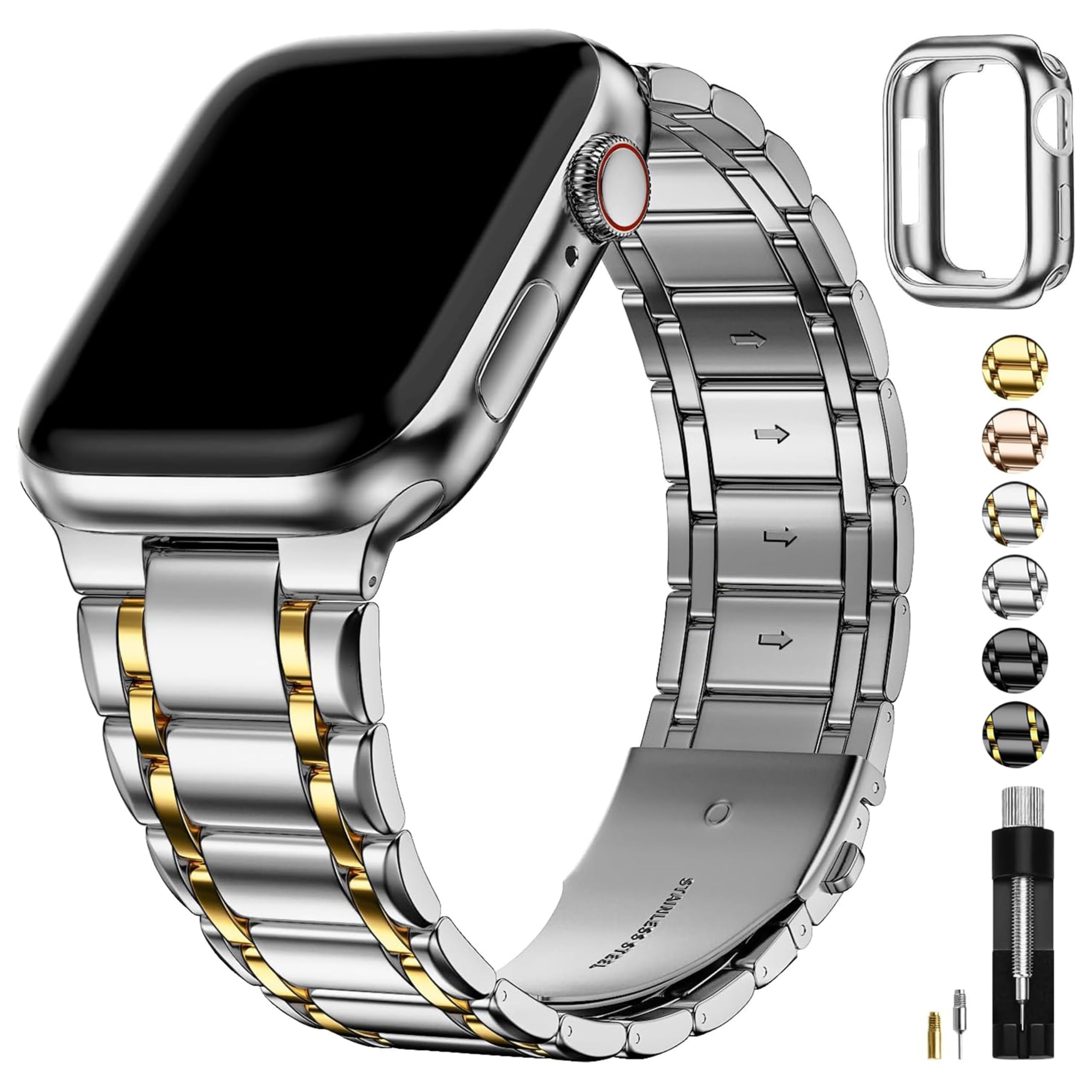 Fullmosa Compatible Apple Watch Strap 49mm 46mm 45mm 44mm 42mm 41mm 40mm 38mm, Stainless Steel iWatch Strap with Case Metal Band for Apple Watch Ultra3/2/1 SE3/2/1 Series 11 10 9 8 7 6 5 4 3 2 1