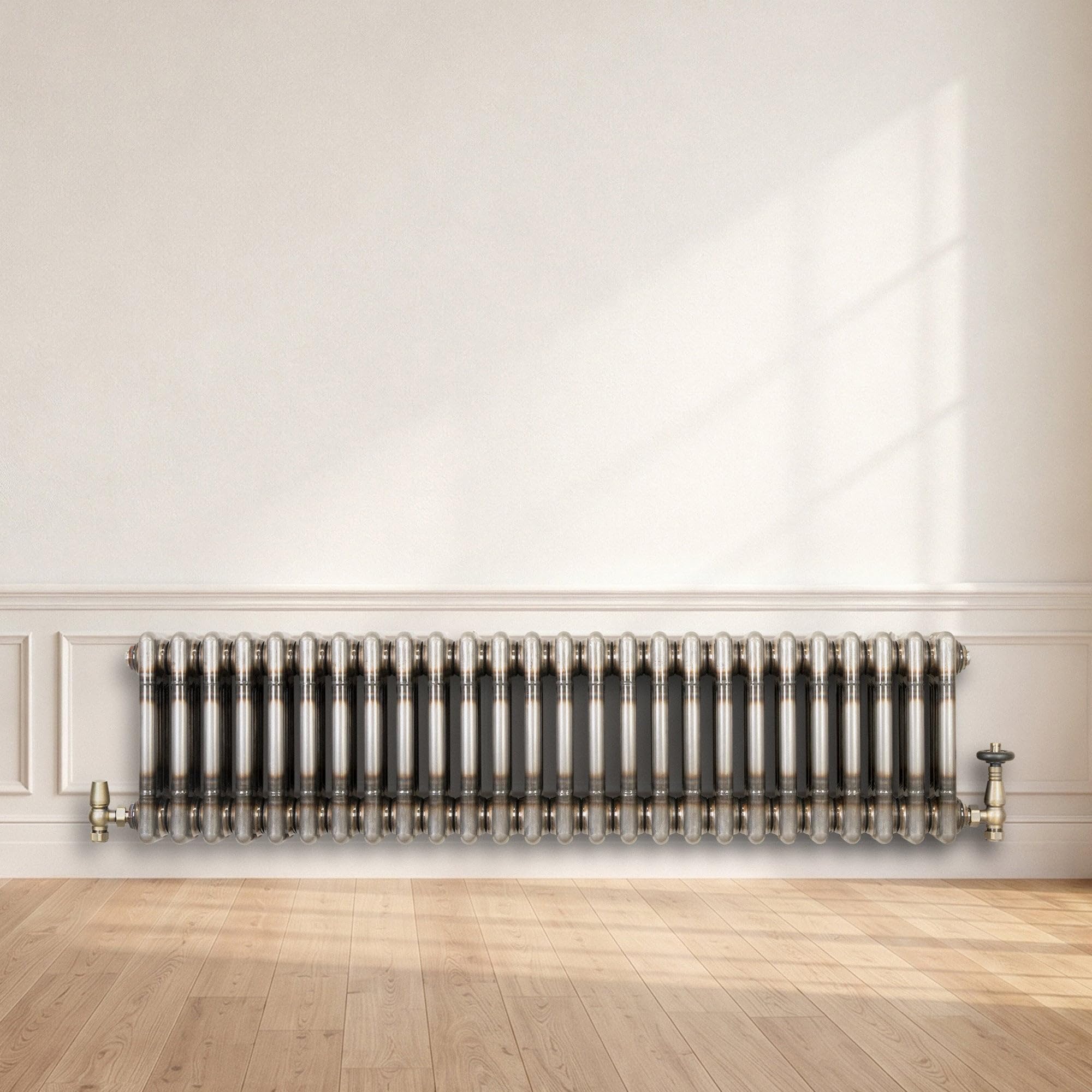Radiateur Traditionnel à 3 Colonnes 300 x 1010 mm en Acier Métal Brut Chauffage Central Horizontale Monté Sur Mur [Brosse de Nettoyage & Supports INCLUSES]