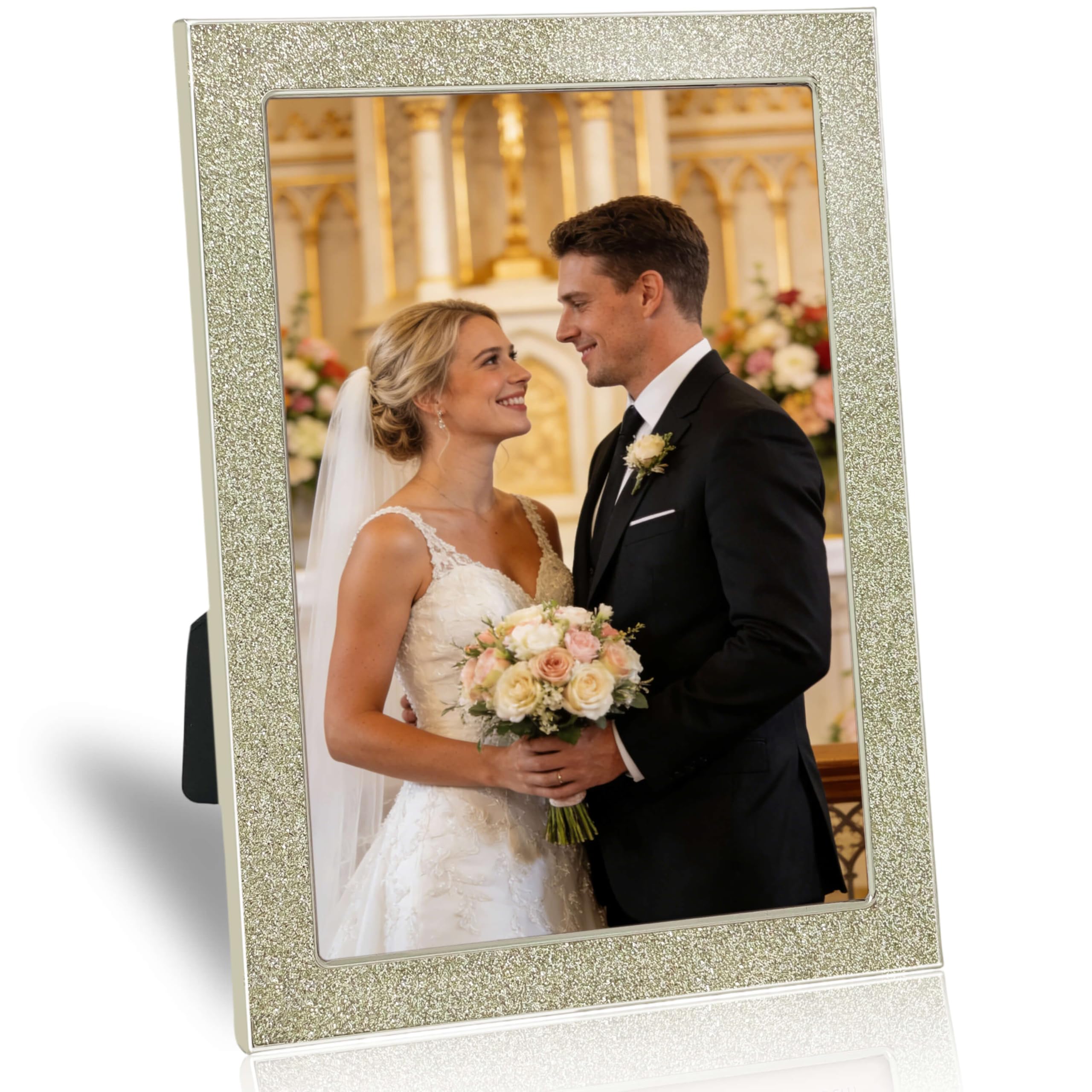 Photo 1 of ACHAVINM Enamel Picture Frame 5x7 Silver Glittering Photo Frame
