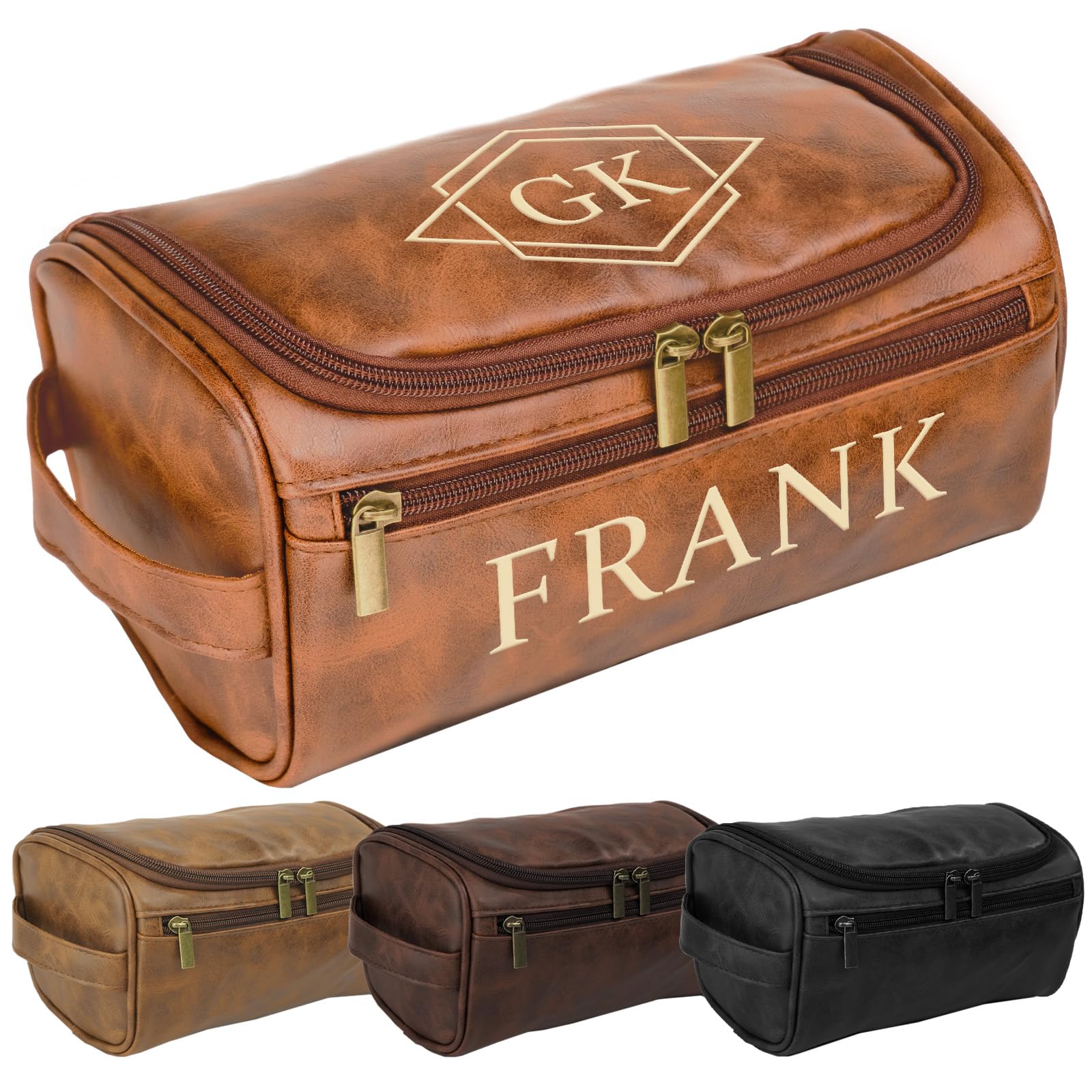 Personalized Toiletry Bag for Men, Engraved Name & Text, Custom Leather Travel Toiletry Kit, Gifts for Dad, Christmas, Birthday, Wedding, Anniversary,