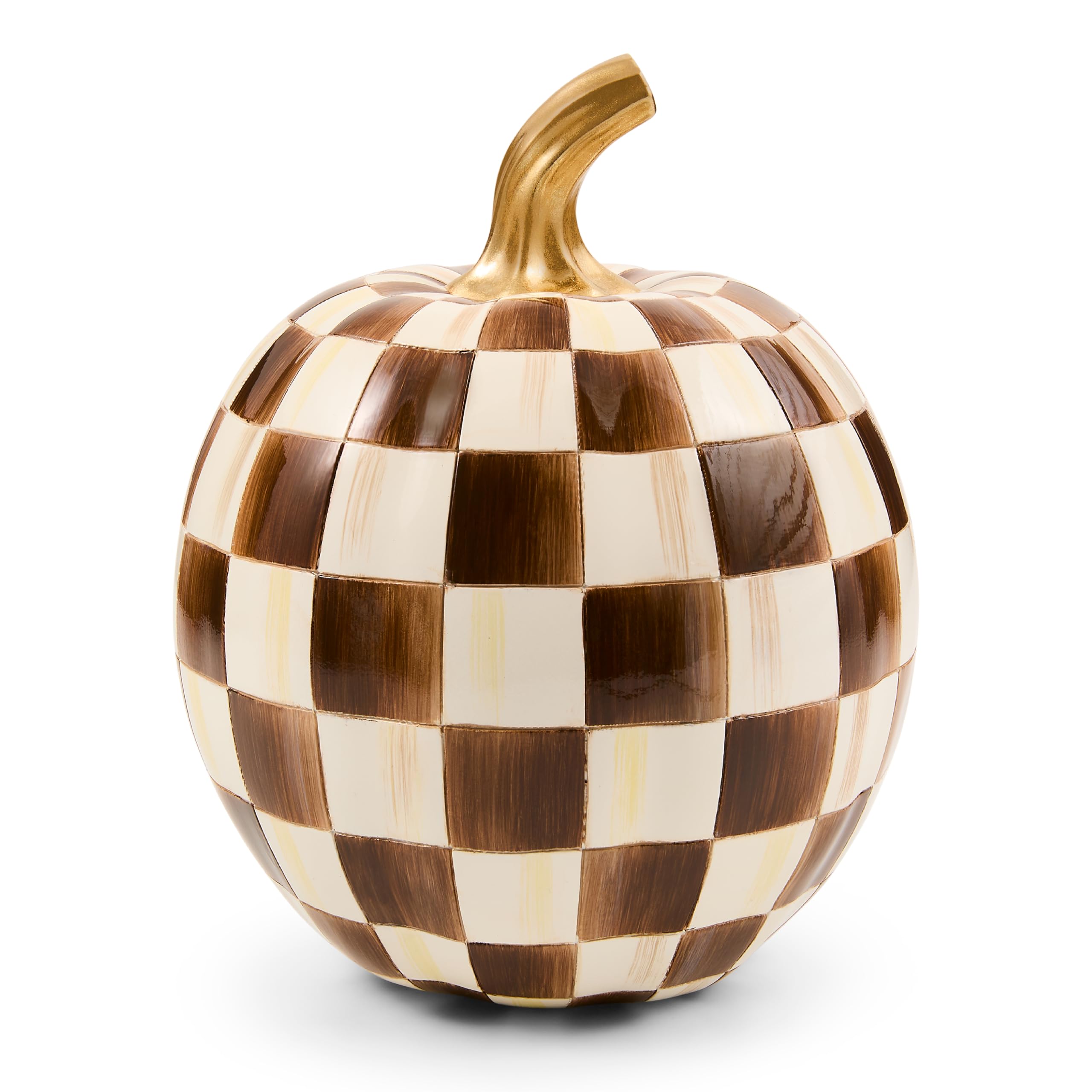 MACKENZIE-CHILDS Resin Pumpkin, Small, Dark-Brown-and-White Chocolate Check
