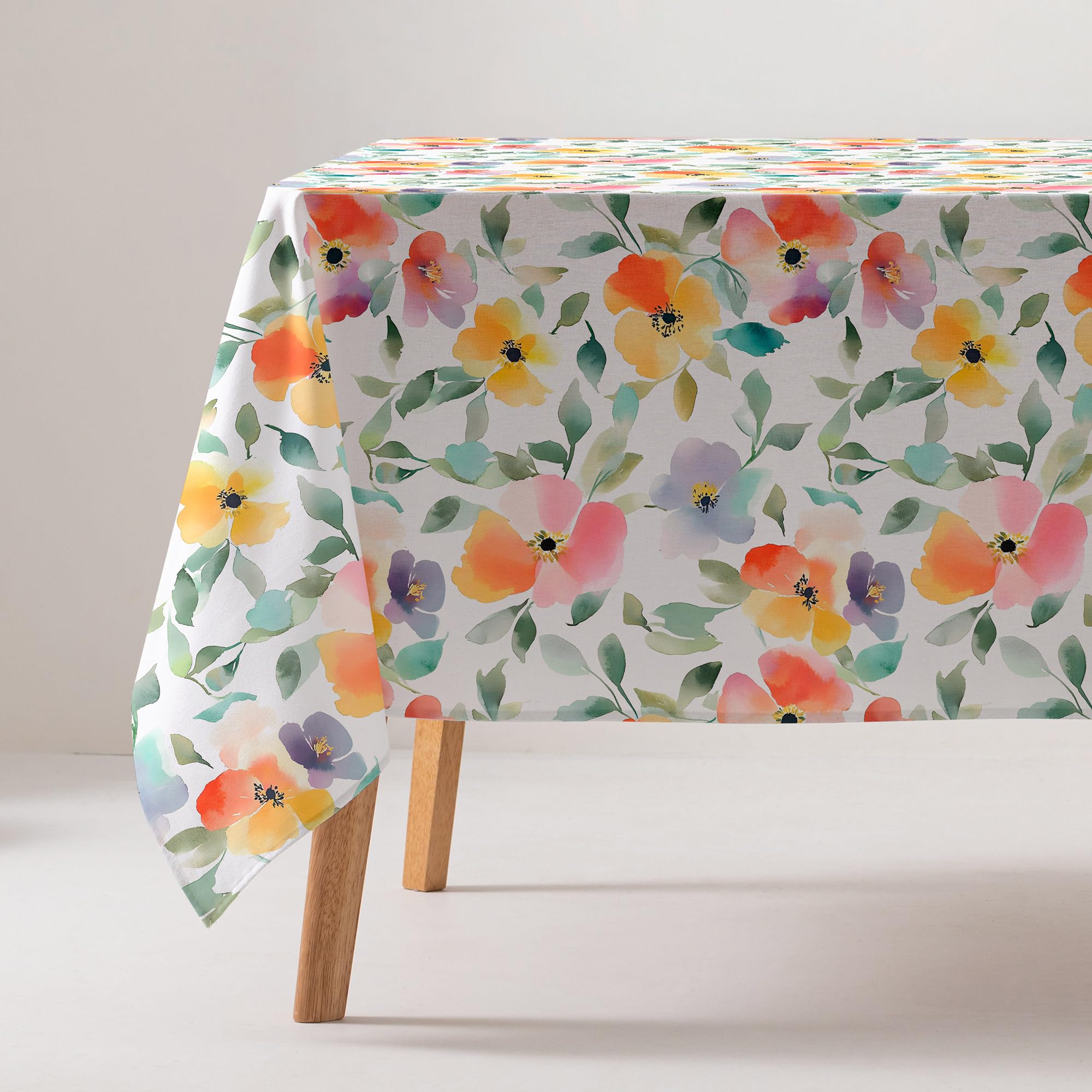 Gamusi Beige Stain Resistant Tablecloth Cotton Floral Rectangular Touch Fabric 160 X 240 Cm,