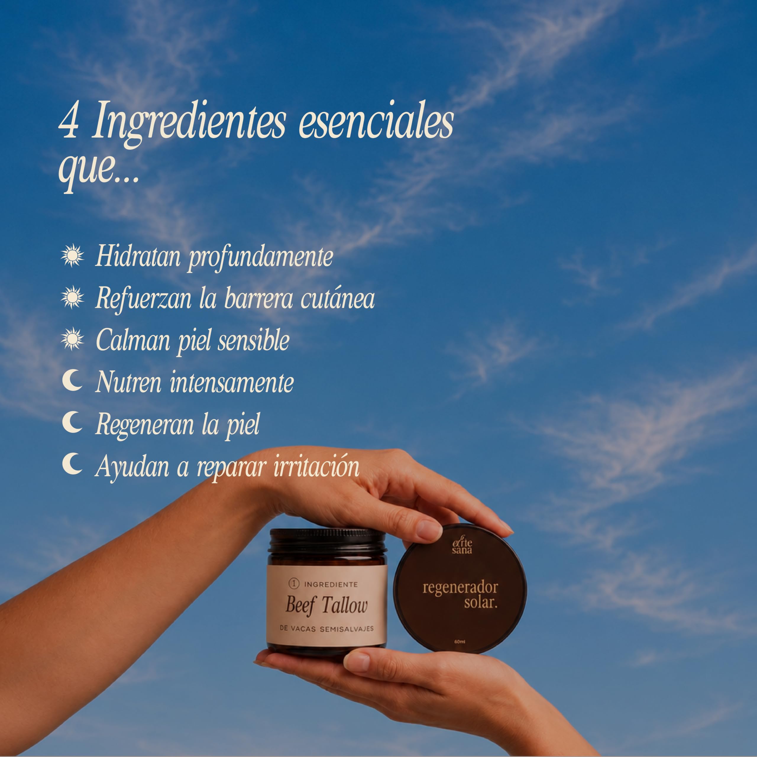 La Artesana Ritual Diario Facial con Beef Tallow | Crema de Día + Regenerador Nocturno | Rutina Facial Artesanal para Piel Sensible, Seca, Reactiva y Deshidratada