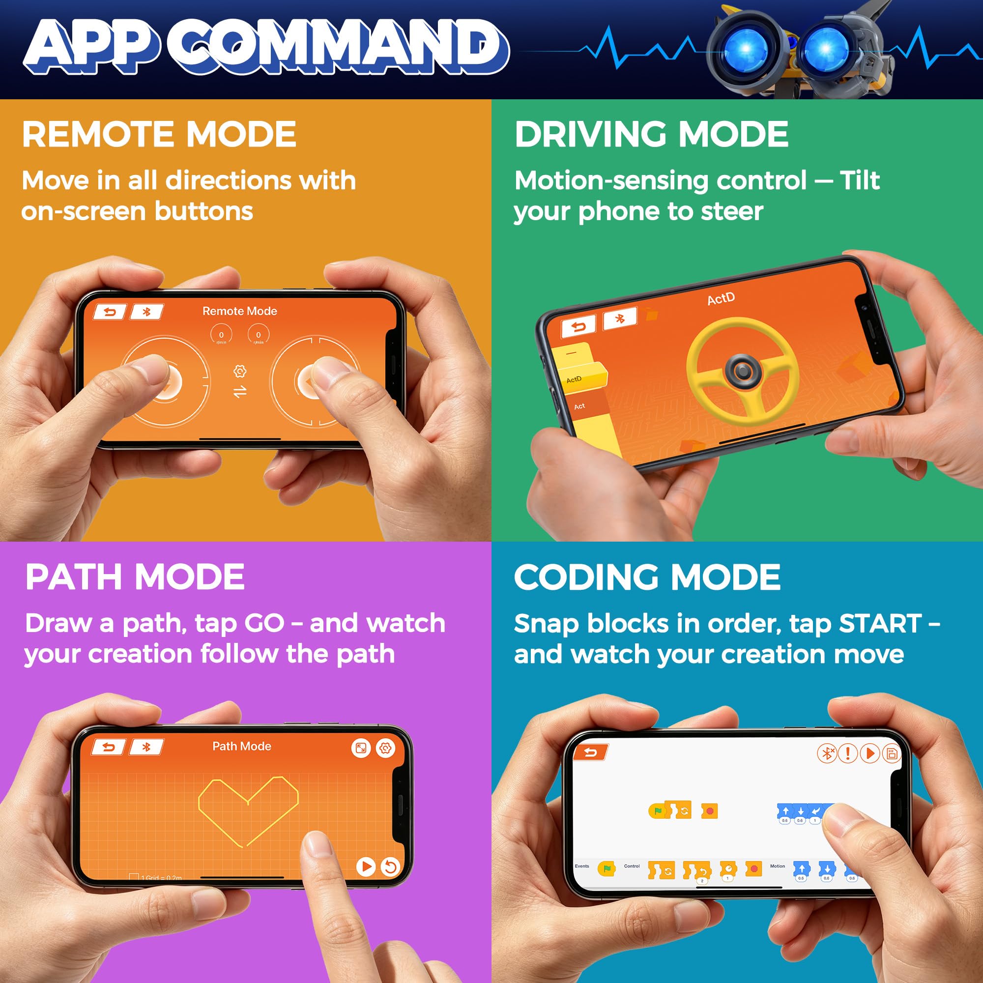Robot Programmabile 4 in 1, STEM Kit Costruzione con App e Telecomando
