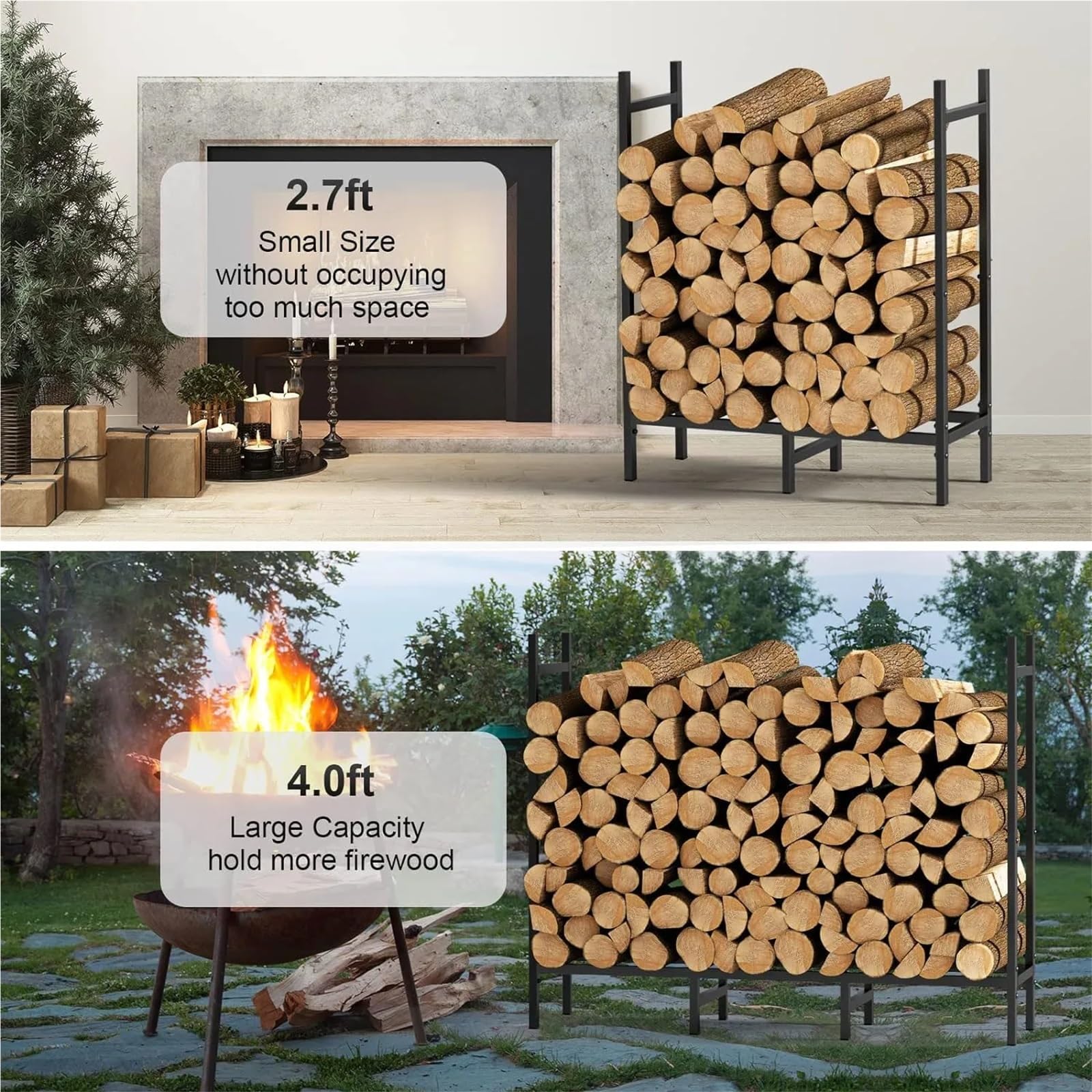 Porta legna Staffe regolabili for legnaia ad alta resistenza for riporre caminetti da interno/esterno(5.3ft Firewood Rack)