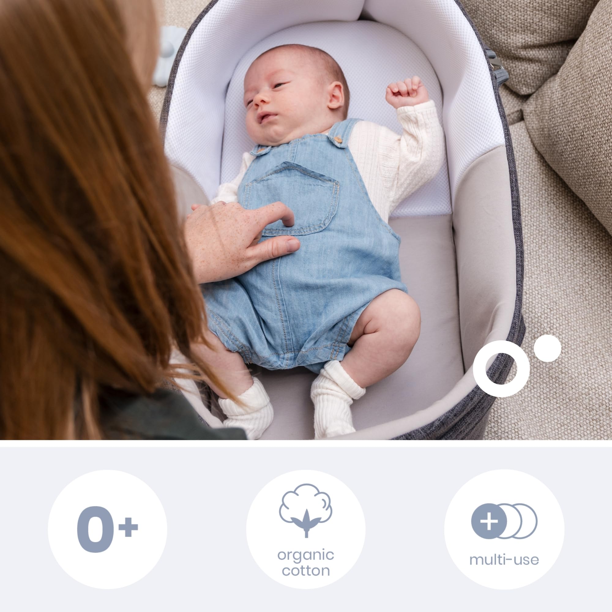 doomoo Nid bébé Nest & Go - Couffin transportable et sécurisé - Nomade et Facile à Transporter - Très Confortable - Coton Organique & Ultra Doux, Gris