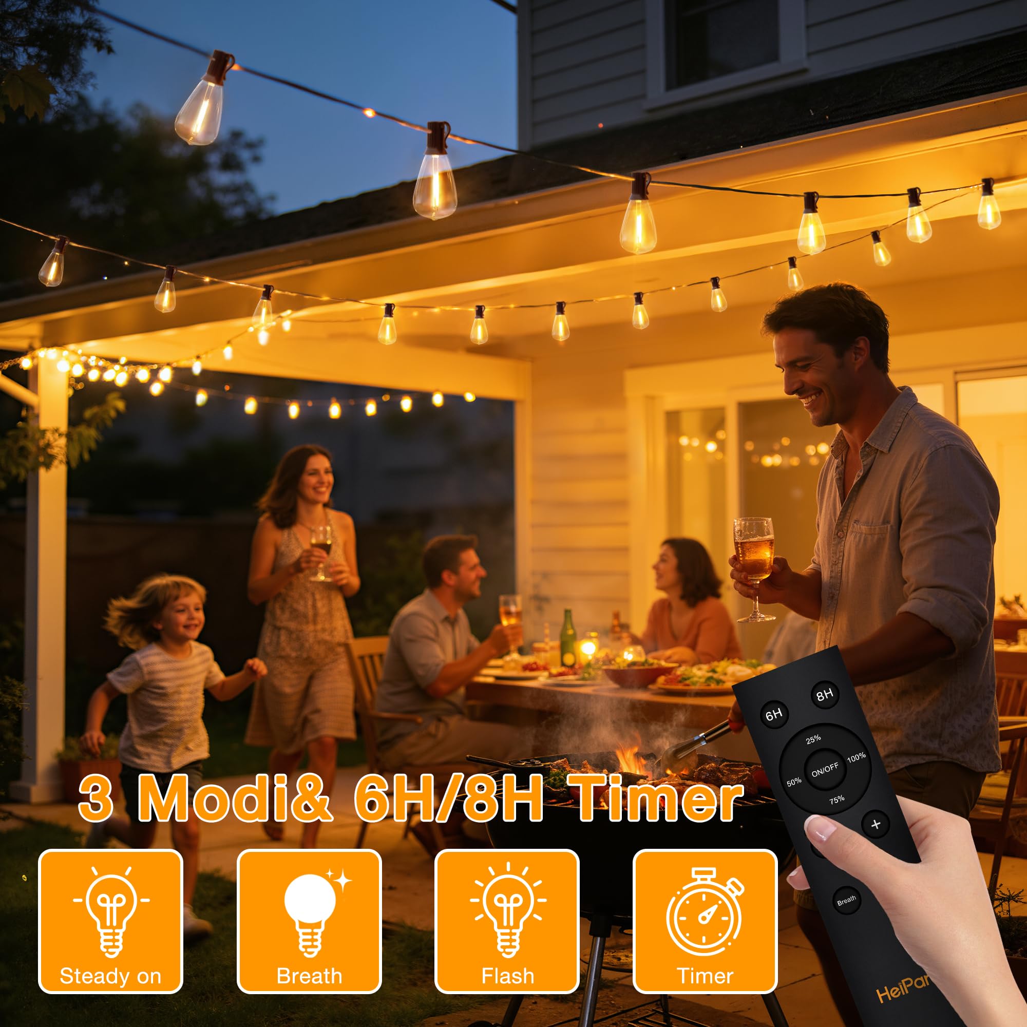 HeiPard LED Lichterkette Außen Strom 20M ST38 mit Fernbedienung Timer, 3 Modi, IP45 Wasserdicht Outdoor Lichterketten, 30+2 Glühbirnen Warmweiß Beleuchtung für Garten, Terrasse, Balkon, Party