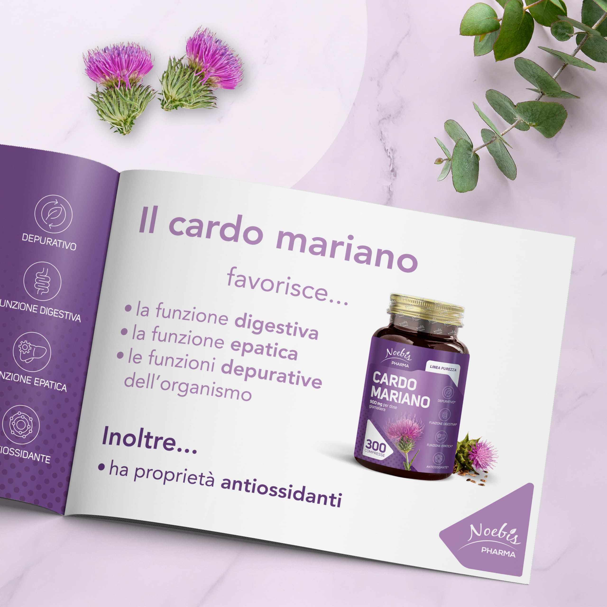 Cardo Mariano Noebis Pharma - Estratto Secco di Cardo Mariano con Silimarina - 300 Compresse - Supporto Fegato, Digestione e Azione Antiossidante (Confezione da 4)