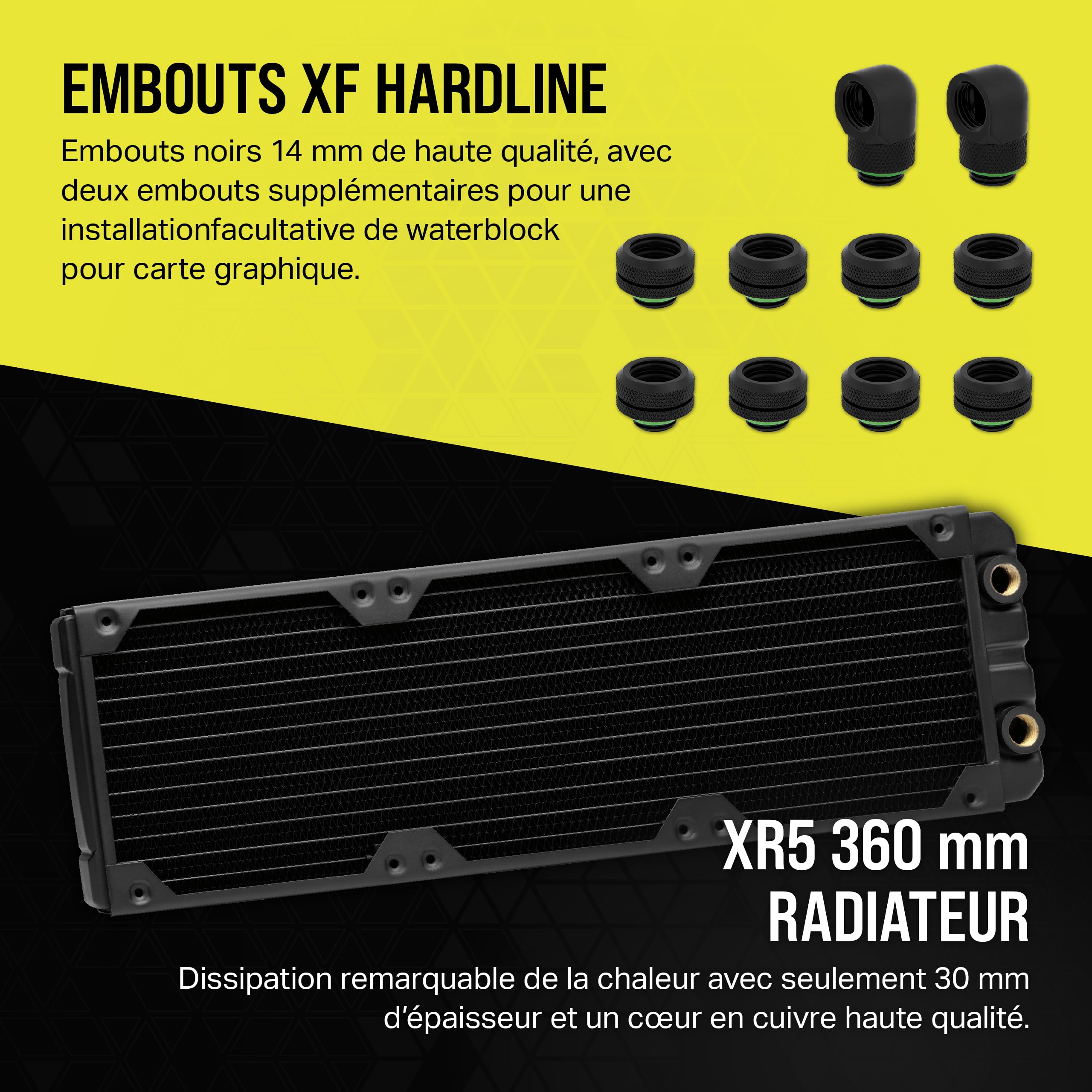 CORSAIR Hydro X Series iCUE Link XH405i Kit de Watercooling Personnalisé – Waterblock pour Processeur XC7 Elite – Pompe/Réservoir D5 XD5 Elite – 3 Ventilateurs RGB QX120 – Gris Furtif