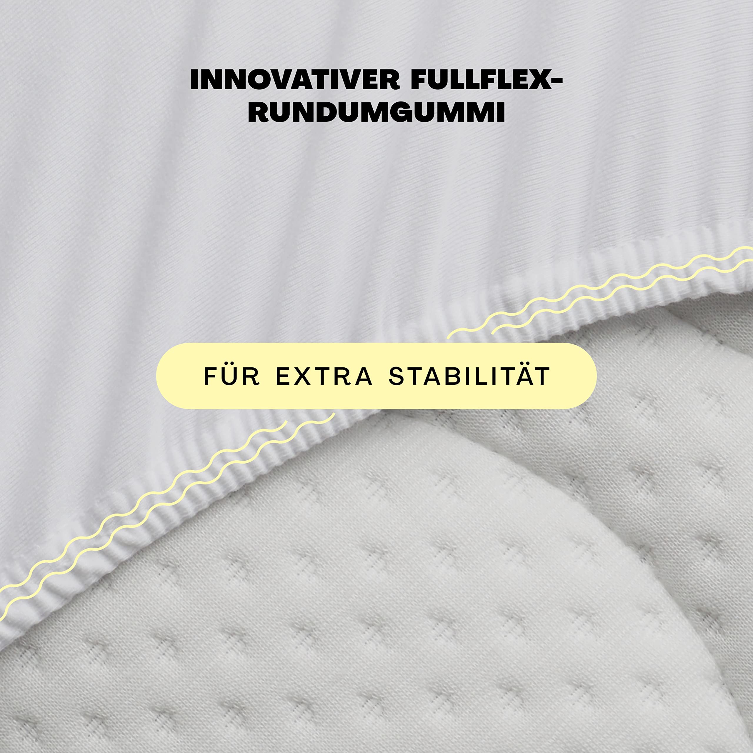 schlafgut Easy Topper Spannbettlaken 180x200 cm Jersey, Full-White | Bettlaken, Spannbetttuch 200x200, 200x220 cm, Weiß, Topper, bis 10 cm Steg, Baumwolle Elasthan, OEKO-TEX