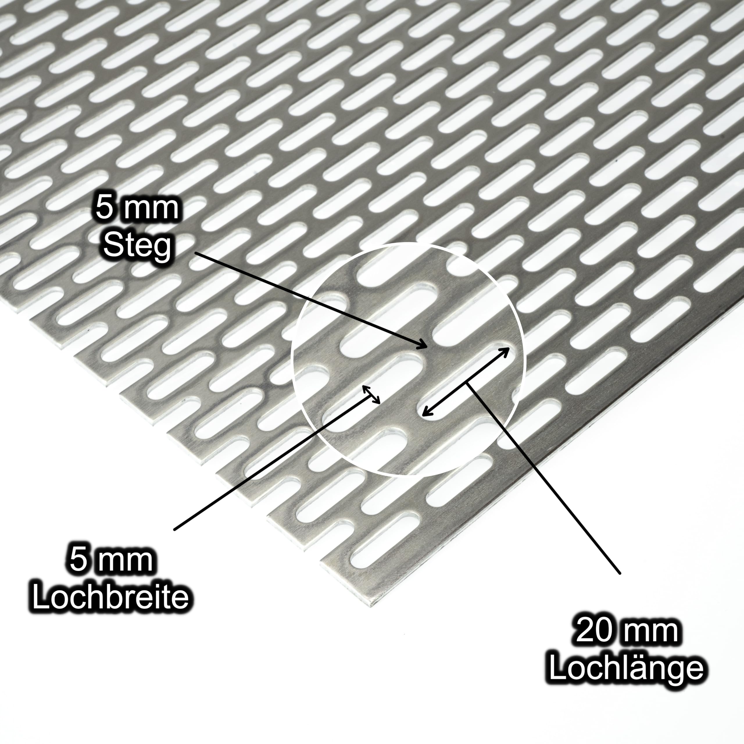 Aluminium Lochblech LV5x20 2mm dick (500 mm, 450 mm)