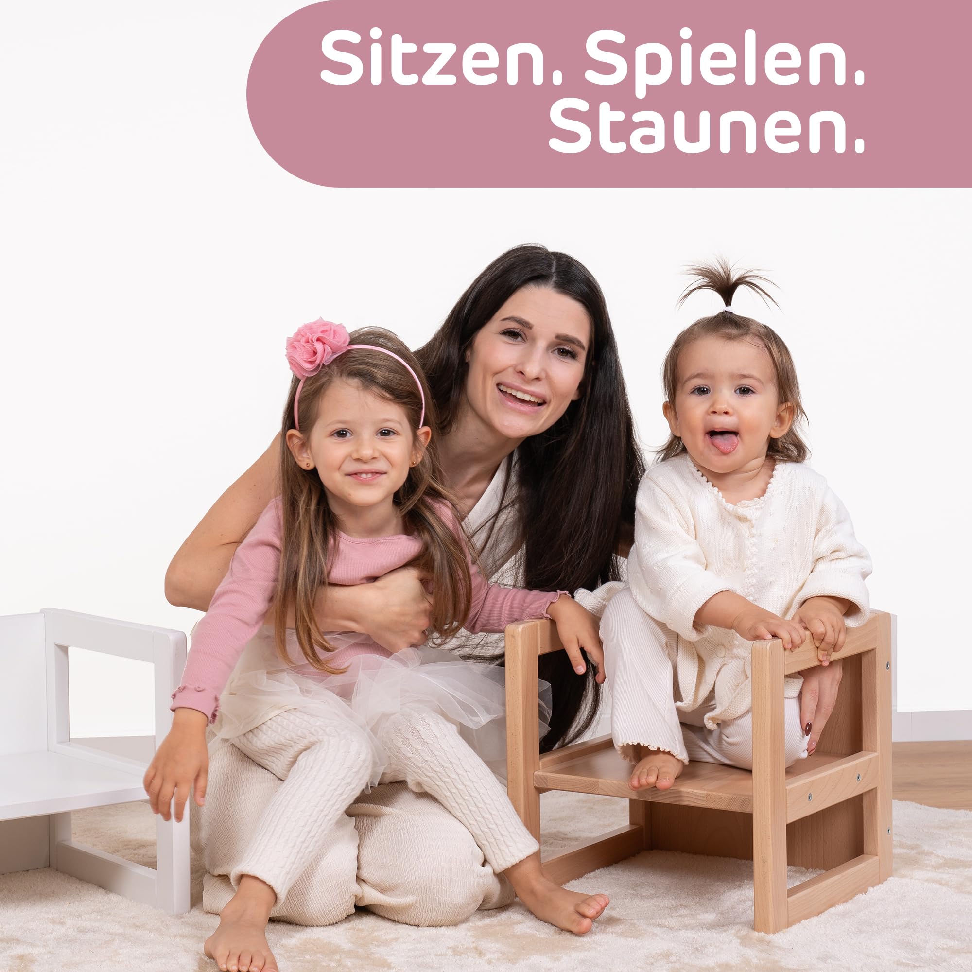 babybay Sitzhocker Littlefoot für Kinder 3-in-1 Stuhl/Tisch, natur lackiert