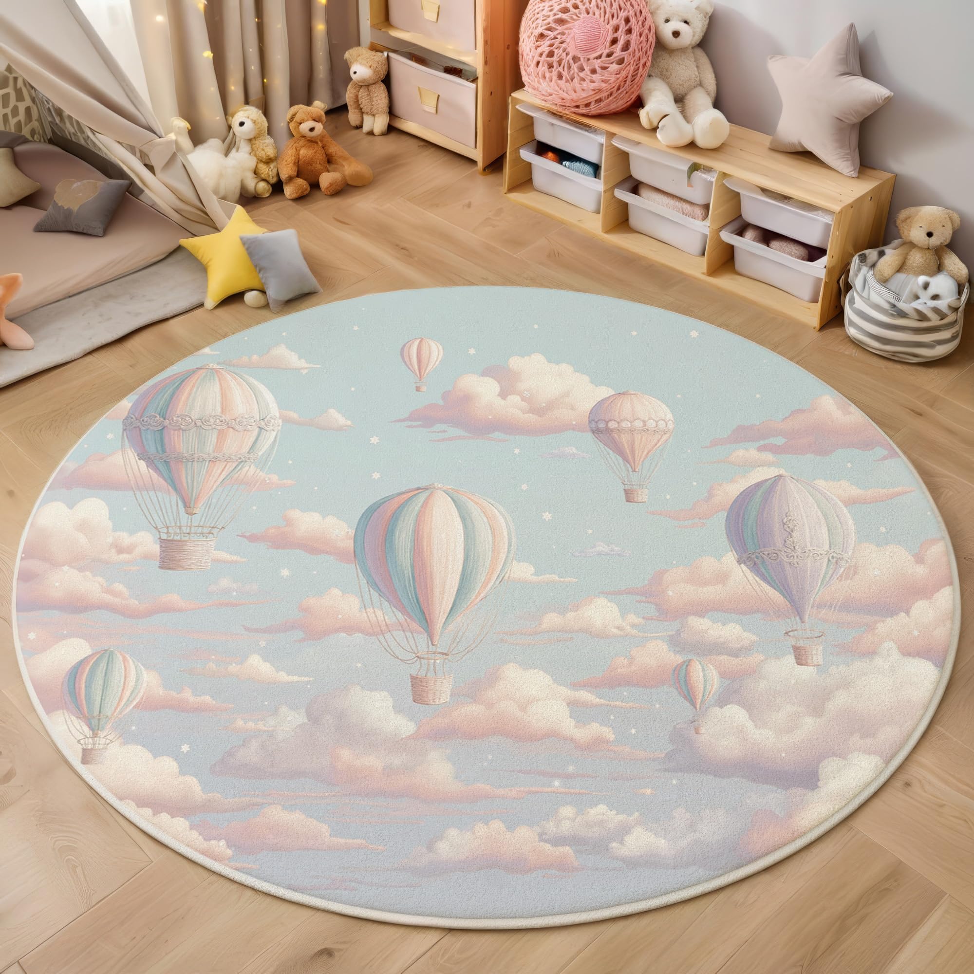 Tapis de zone ronde premium thème fantaisie montgolfière confort absolu sol 200cm