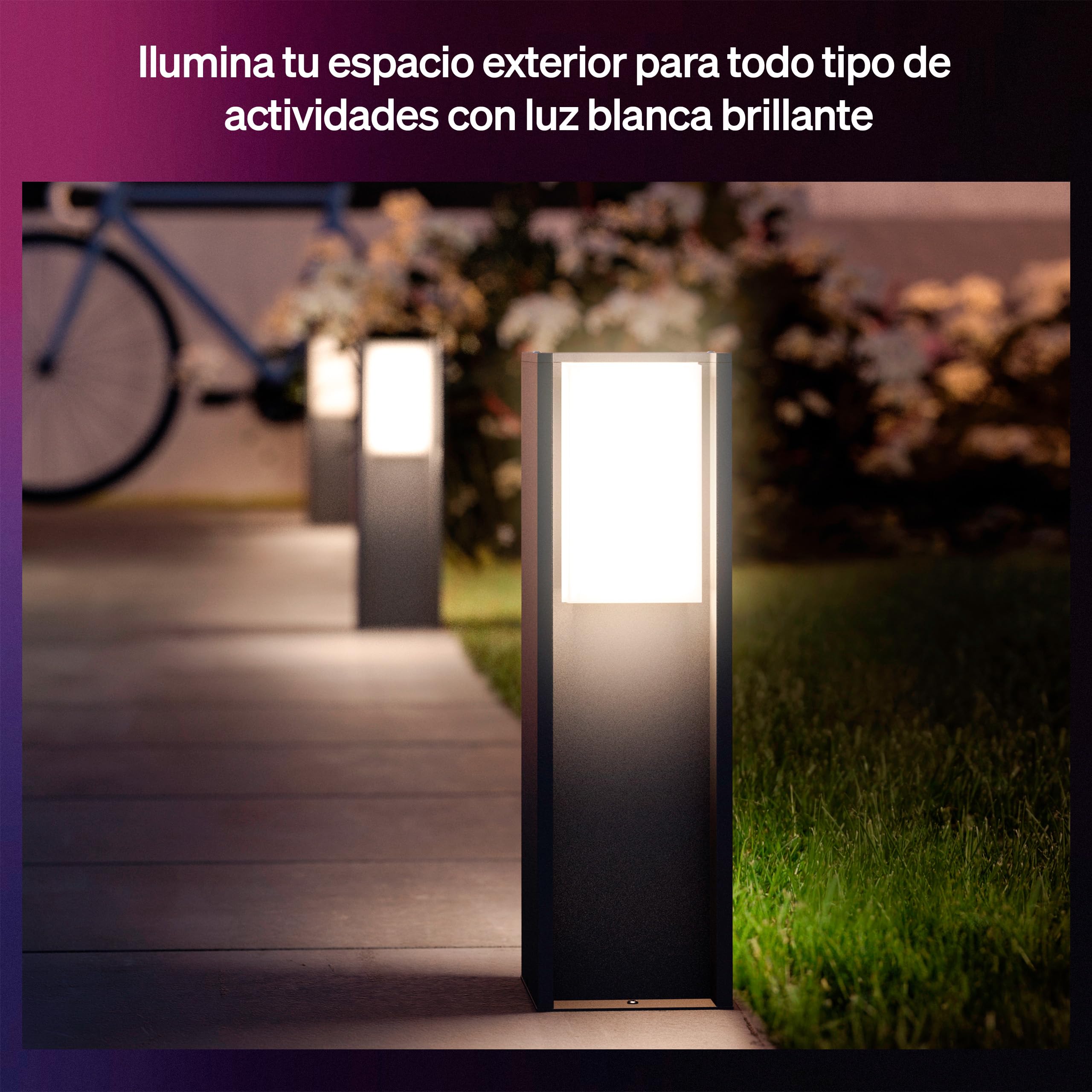 Philips Hue Turaco Lámpara de Pedestal para Exterior, Luz Blanca y de Color Ajustable, Brillante, 1100 lm, con Bombilla A60, Regulable, IP44 Resistente a Intemperie, Compatible con Matter, Zigbee