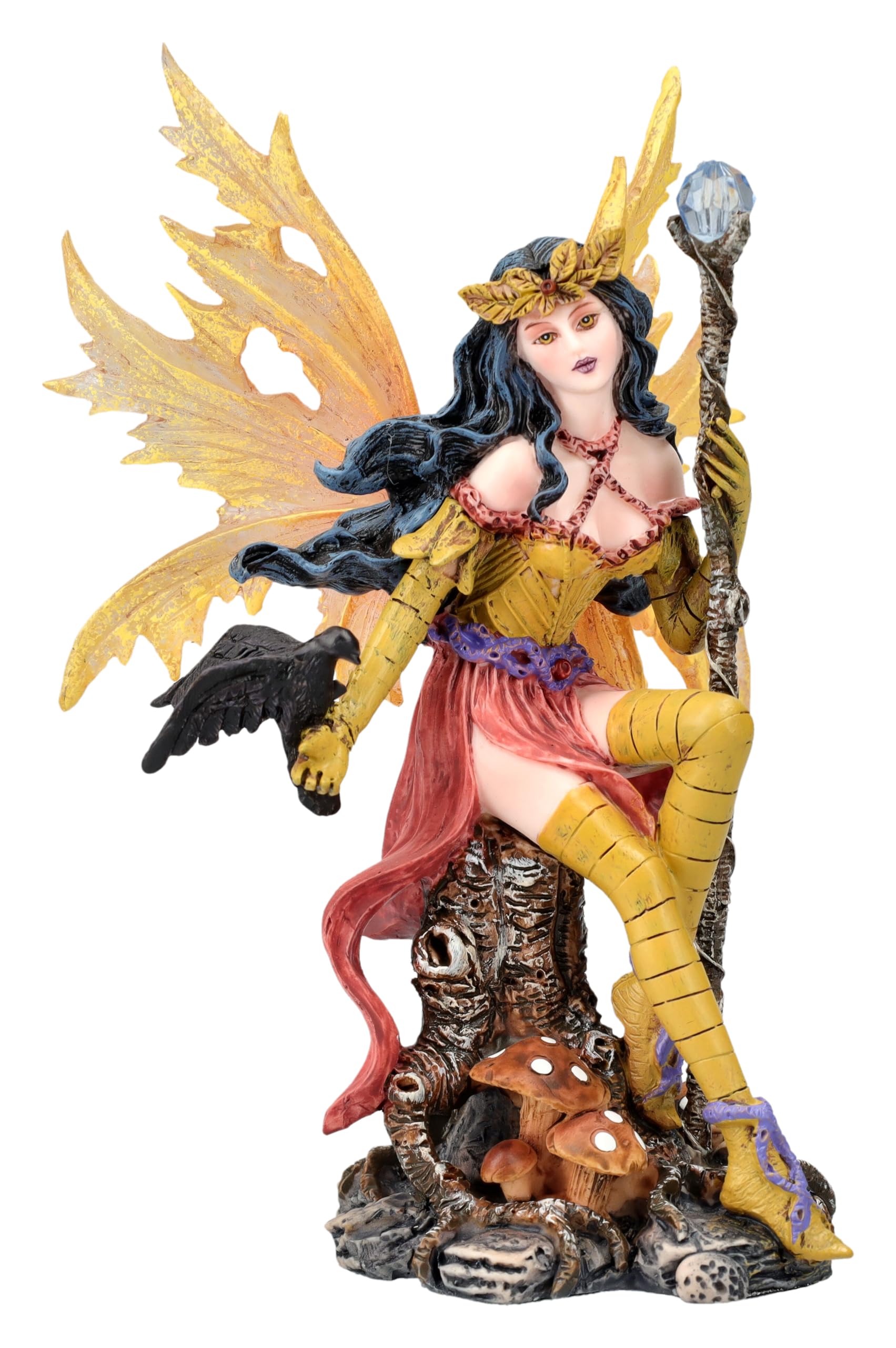 Figuren Shop GmbH Elfen-Figur Aerith mit Zauberstab 15 cm | Herbst Fee Statue Fantasy Deko Blätter Laub Elfe Figur