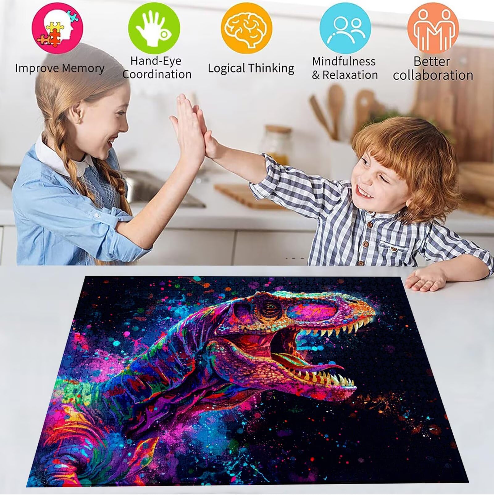 Puzzle 5000 Pezzi, 3 4 5 Anni Puzzle Colore 6 7 8 Anni Giochi Educativi Sostenibili Con Motivi Per Adulti Da Gioco in Legno Di Alta Qualità Jigsaw Dinosauro per Gioco Familiare, Regalo Natale H-2474
