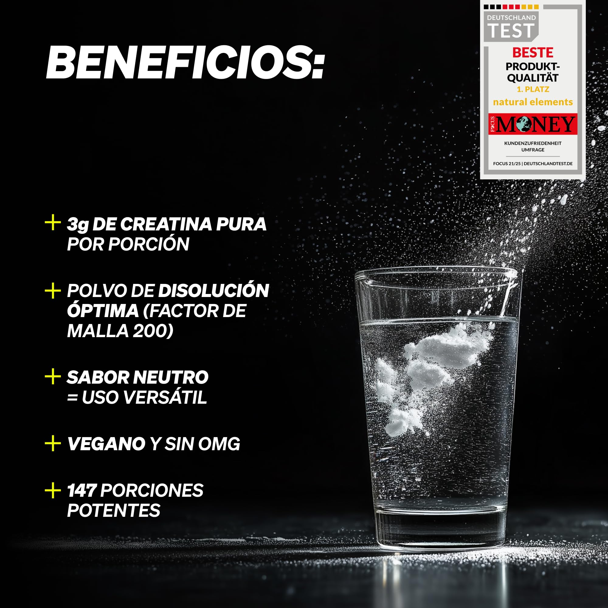 Creatina Monohidrata en Polvo 500g - 147 porciones de creatina Creapure® - Soporte premium para fuerza muscular* - Creatine vegana con dosificador - Sin sabor y sin aditivos innecesarios