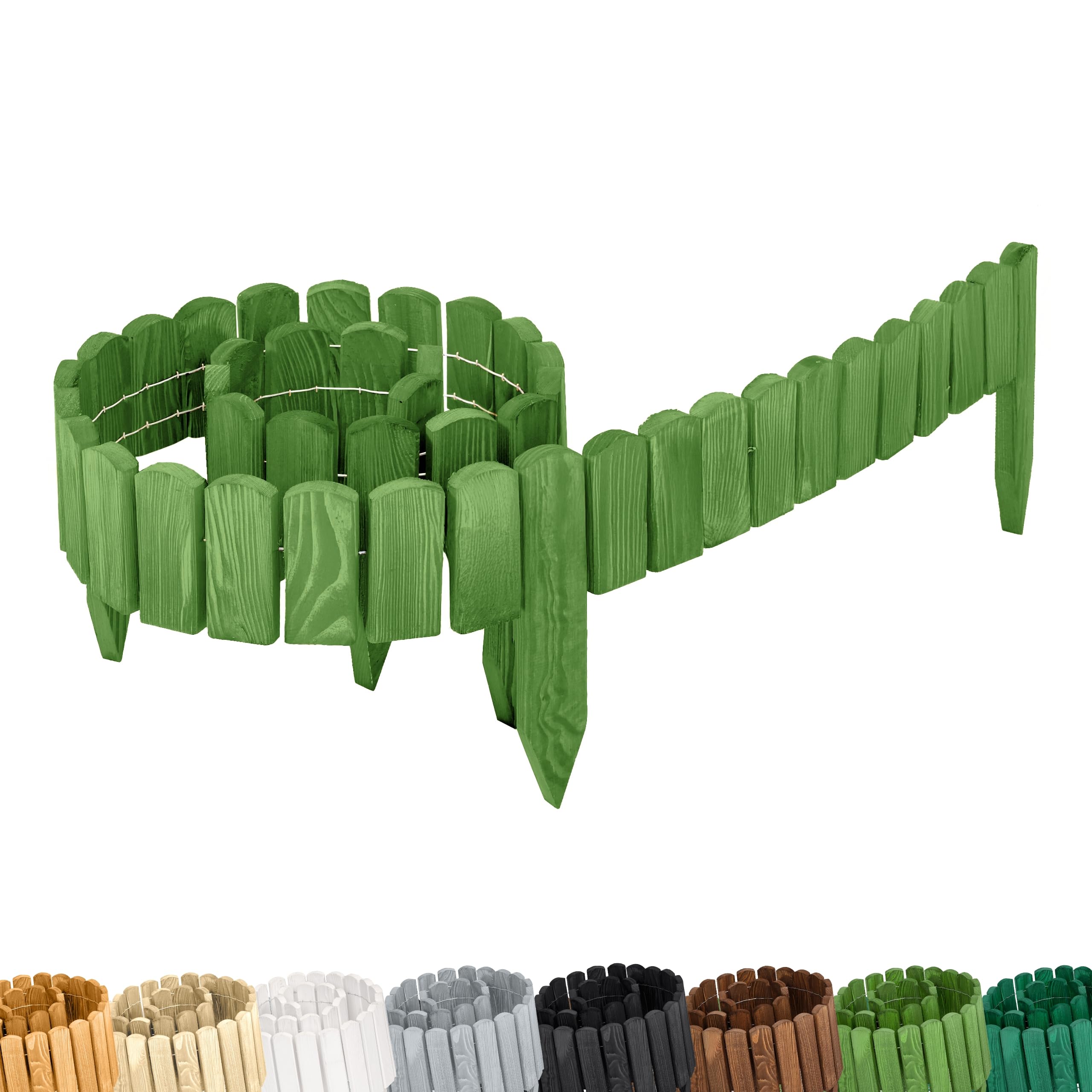 Garronda bordatura giardino bordura per aiuola staccionata in legno per giardino cordolo per aiuole Rollborder Recinzione Bassa Aiuola Lunghezza: 200 cm GD-0106 (Verde scuro, Altezza: 8 cm)