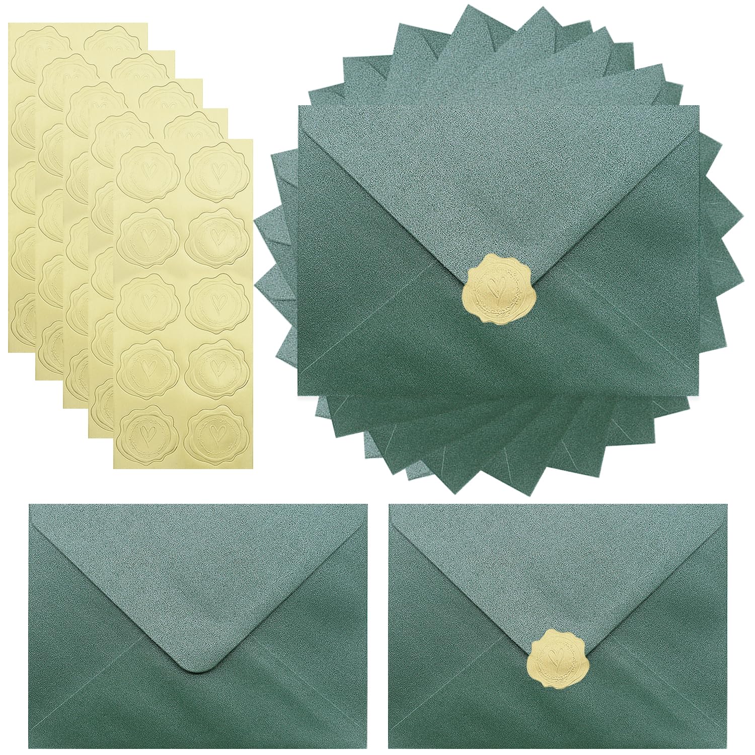 Zooyinfy 50 Pack A7 Pearl Envelopes 18.5 x 13.5cm,Dark Green