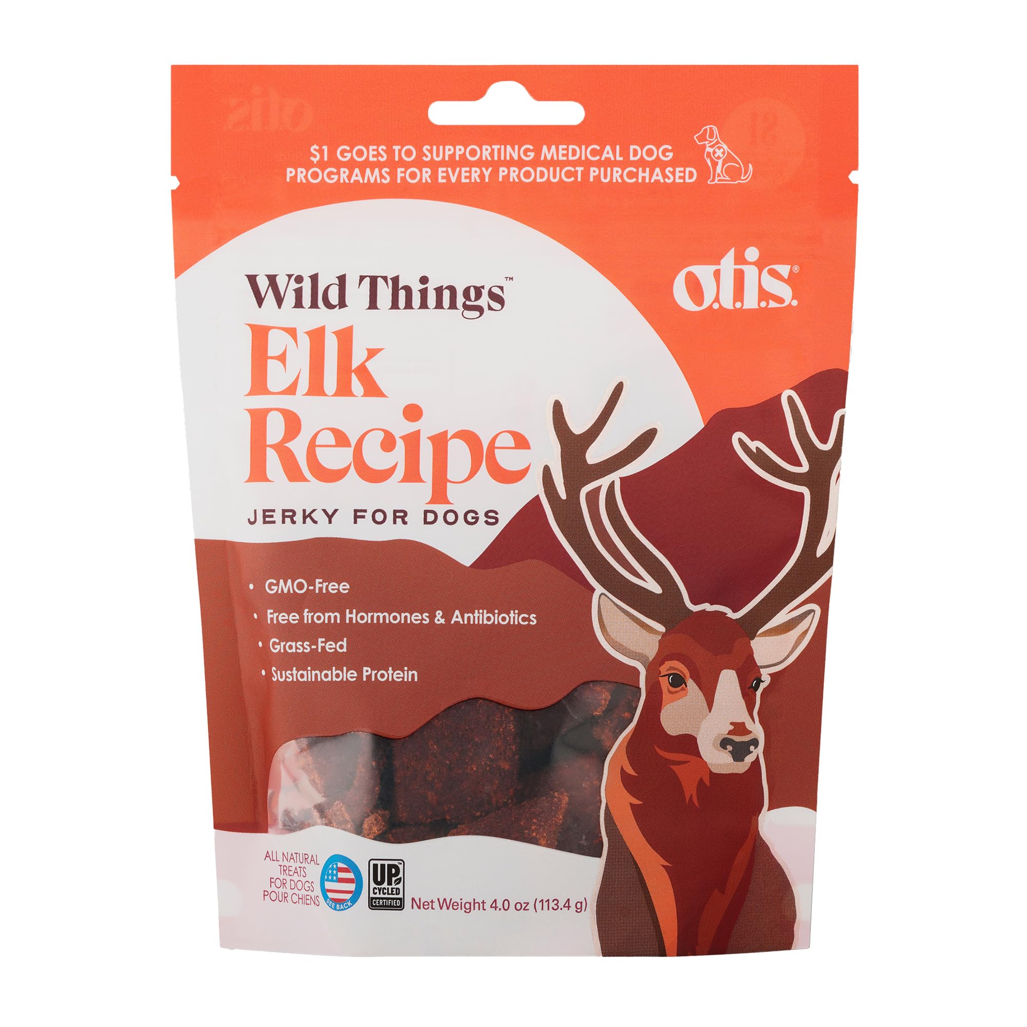 Sponsored Ad - O.T.I.S. Wild Things Elk Recipe Jerky for Dogs – 4 oz – Soft Dog Treats with Elk as 1st Ingredient – GMO-Free – No Hormones or Artificial Colors or Additives