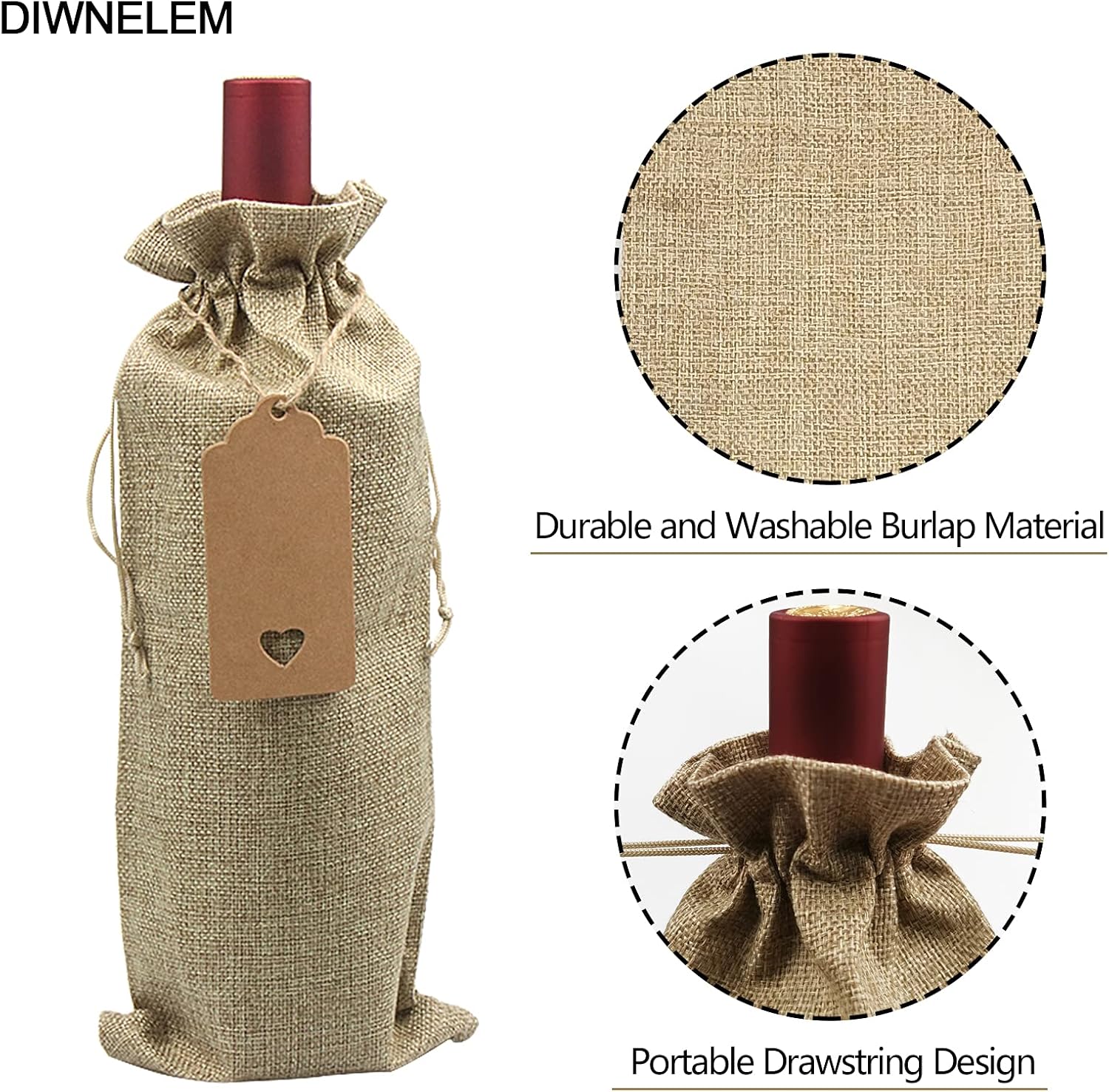 DIWNELEM 16 Pack Burlap Jute Wine Gift Bags with Drawstring, Perfect for Wine Tasting, Weddings, Parties & Travel - Image 4