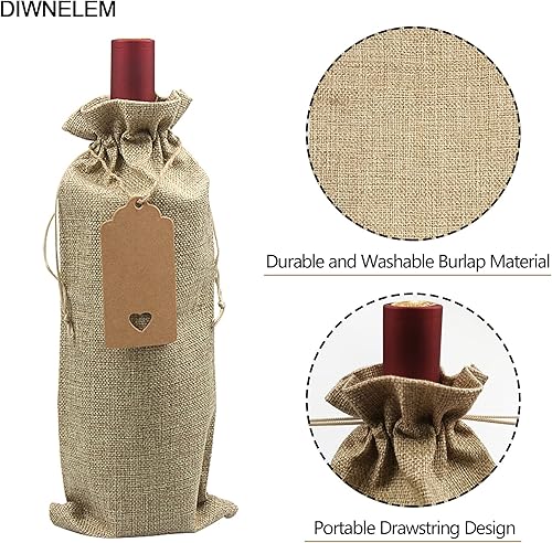 Miniatura 4 de DIWNELEM Paquete de 16 bolsas de vino de arpillera con cordón, bolsas de regalo de vino de yute, fundas para botellas de vino con cordón para fiesta