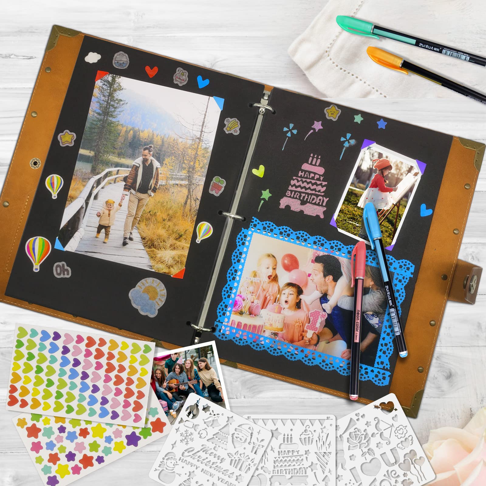ZEEYUAN Album fotograficzny, do scrapbookingu z miękkiego albumu ze skóry DIY 60 czarnych stron Rodzina Księga gości specjalny ślub Boże Narodzenie Walentynki prezenty urodzinowe wyjątkowy prezent