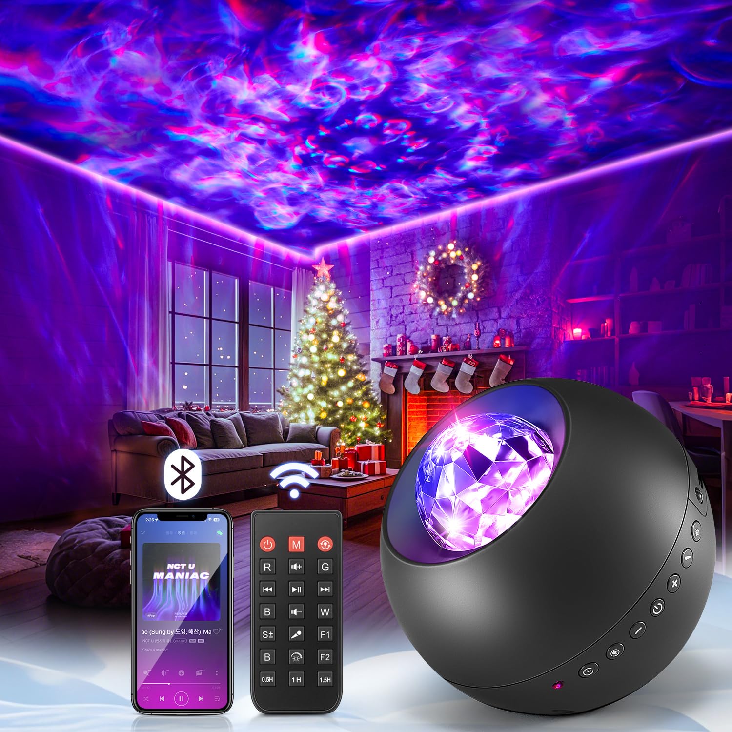 One Fire Galaxy Projector, Vibrant Galaxy Light Projector, White Noise & Bluetooth Room Lights for Bedroom,Remote Timer Kids Night Light,Cute Room Decor for Teen Girl Valentine's Day Gifts