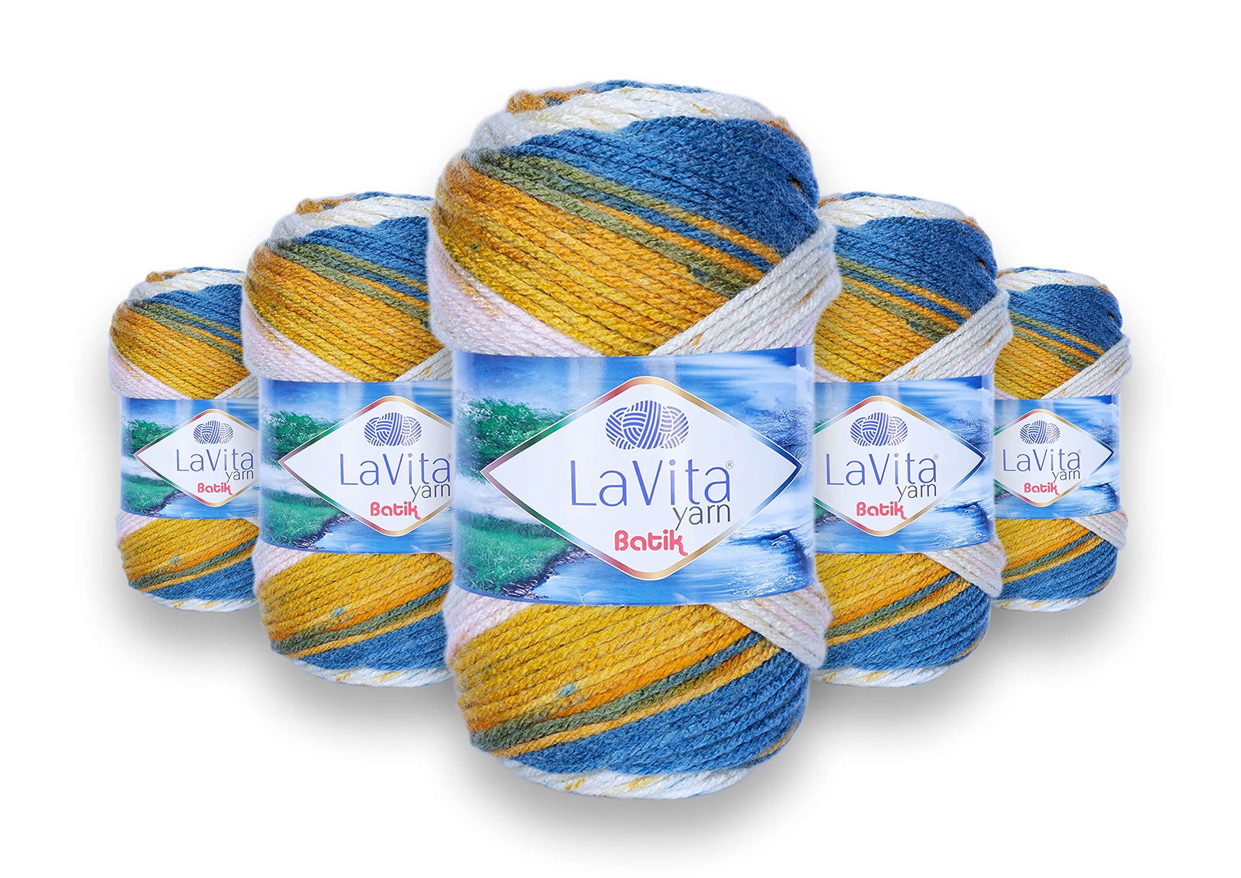 LaVita Yarn Batik Hand Knitting Yarn, Wool 5-Pieces Pack, 100% Acrylic Yarn, 1 Ball 100 gr, 170 mt (DG19-Nergis)
