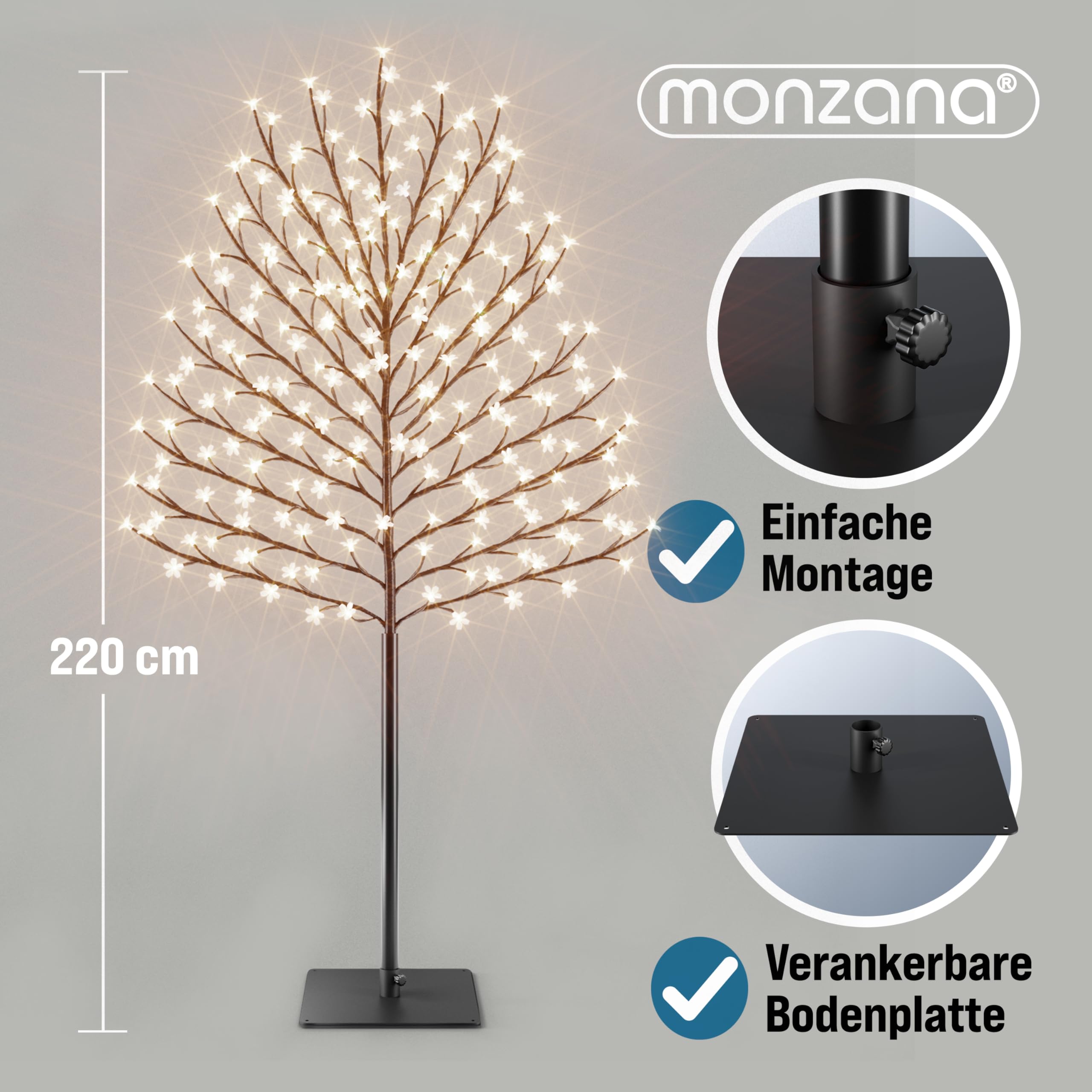 MONZANA® Kirschblütenbaum 2er Set 220 cm 220 LED Warmweiß Außen Innen Künstlich Groß Deko Weihnachten Weihnachtsdeko Kirschbaum Leuchtbaum Lichterbaum