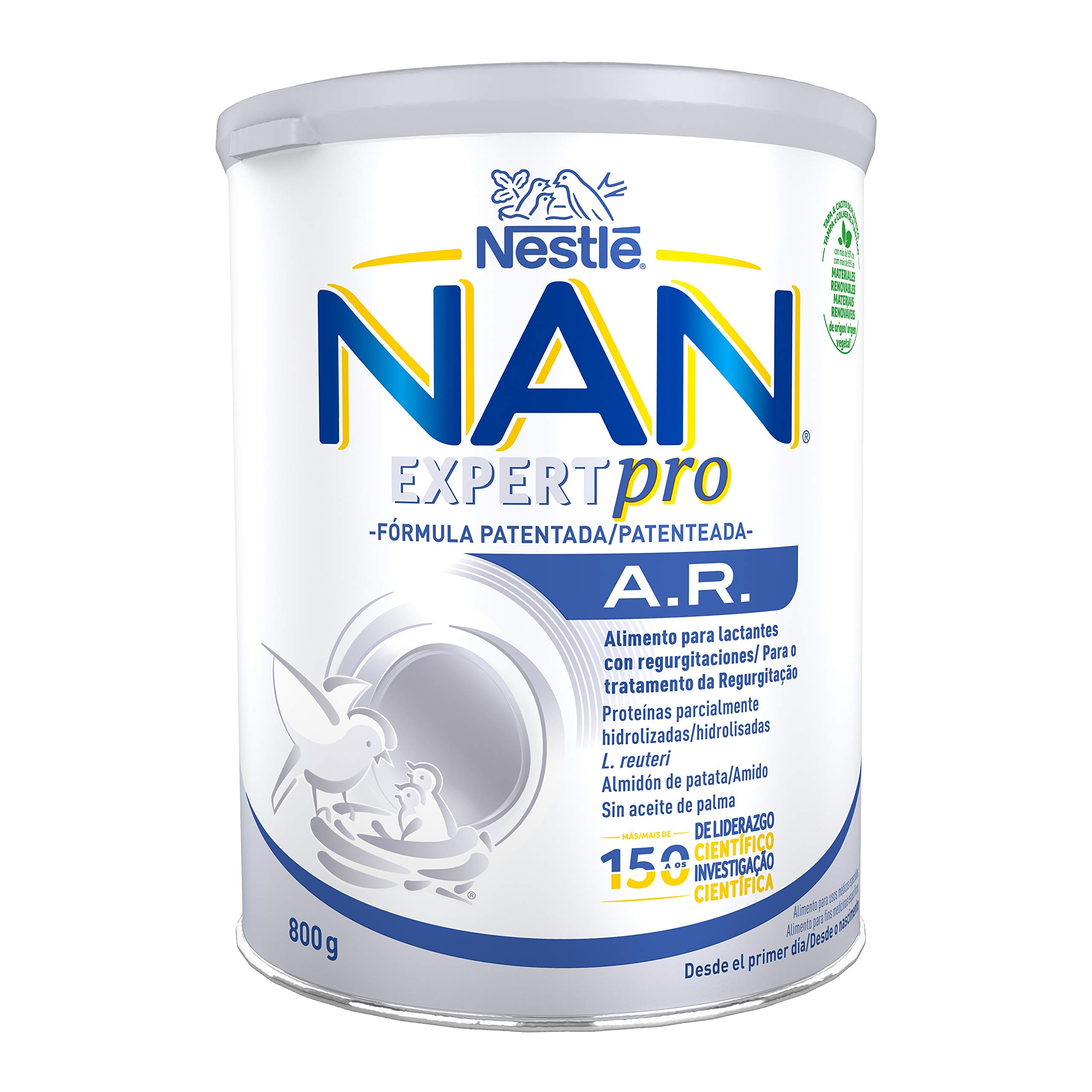 Nestlé NAN A.R. Alimento en polvo para lactantes con regurgitaciones, 3 botes de 800g