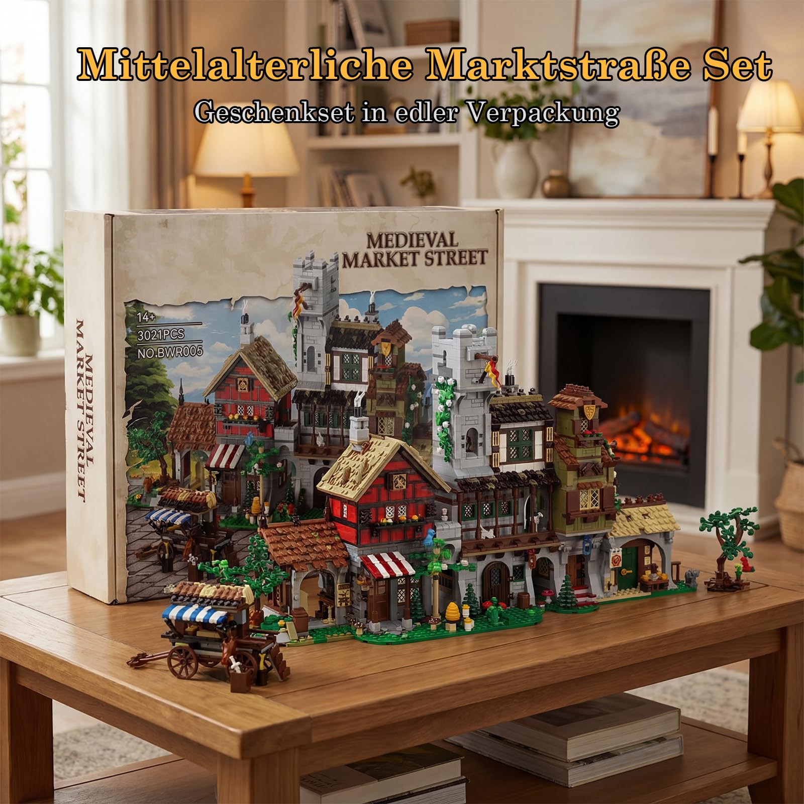 Klemmbausteine Mittelalter Marktplatz - 3021 Teile Mittelalterliche Dorfstraße Modular Buildings, Ritterburg Architektur Bausteine Set für Erwachsene Kompatibel mit Barweer BWR006