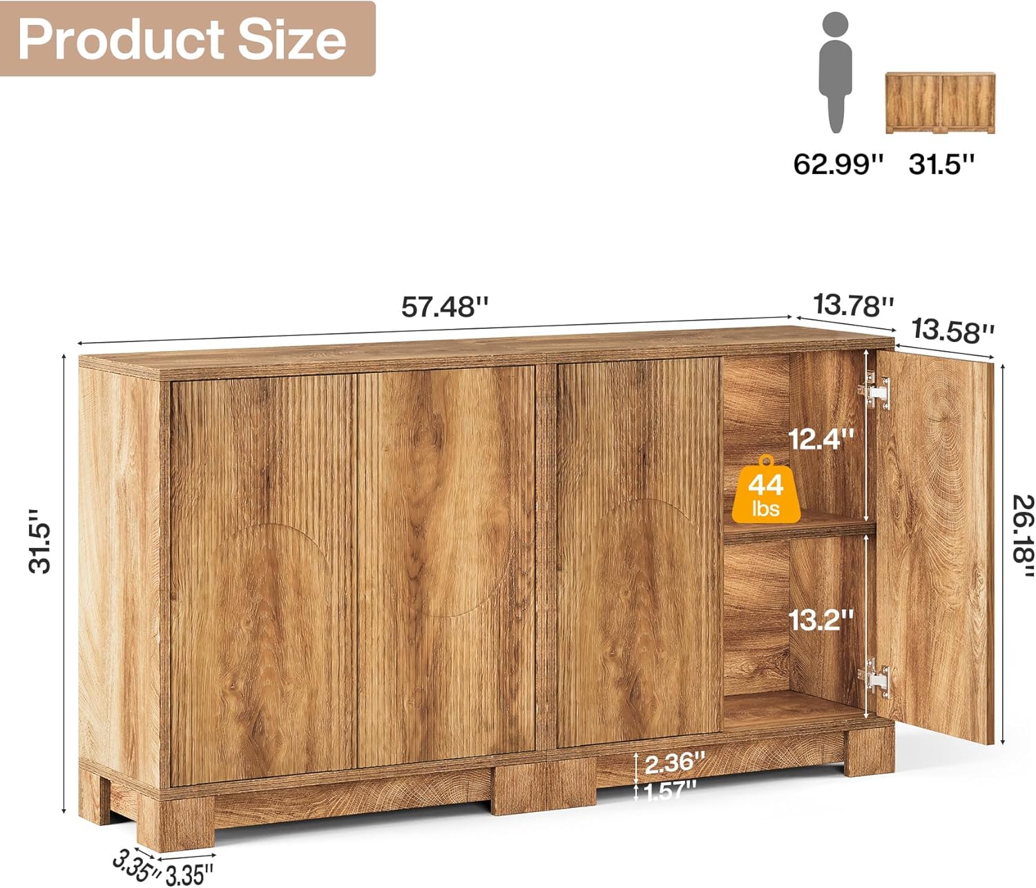 Tribesigns Set of 2 Sideboard Buffet Cabinet with Storage & Push-to-Open Doors, 57.5" Modern Vintage Coffee Bar Cabinet for Kitchen, Living Room, Brown