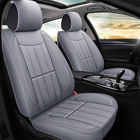 AOOG Leather Car Seat Covers, Leatherette Automotive Vehicle Cover for Cars SUV Pick-up Truck, Universal Non-Slip Vehicle Cover Waterproof Interior Accessories, Full Set, Gray