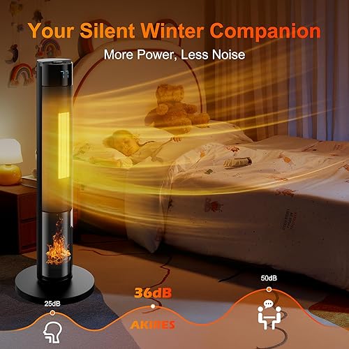 Miniatura 8 de AKIRES Calentador de espacio de torre de 34 pulgadas para uso en interiores, calentador eléctrico portátil grande de 1500 W, calentador de