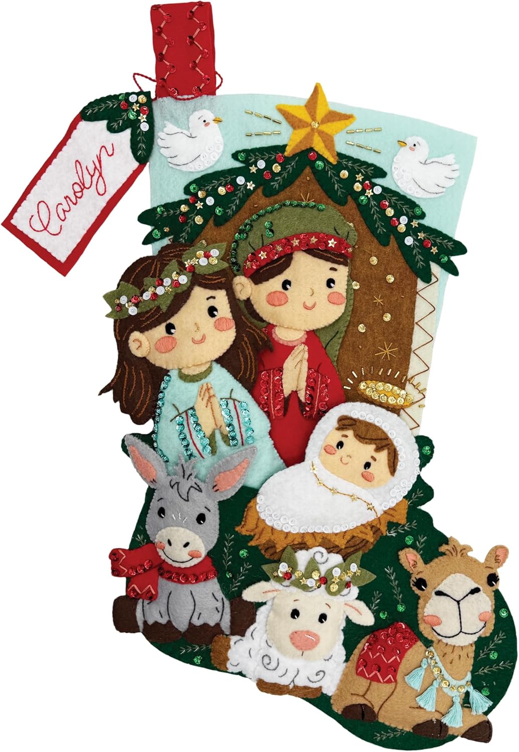 MerryStockings Felt Applique Christmas Stocking Kit, Beautiful Savior. 18" inch Size, DIY, Sequins, Embellishments and Instructions, a Complete kit Ready for Your Creativity!