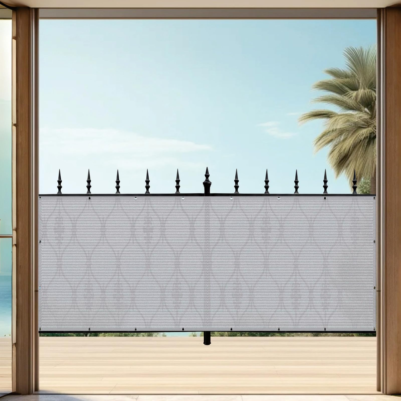 Osłona Balkonu 90 x 435 cm Hdpe, Stopień Zacienienia, 95% Uv, Przepuszczający Powietrze, Siatka Osłonowa Na Balustradę, Osłona Ogrodowa Z Użyciem Opasek Do Basenów, Jasny szary