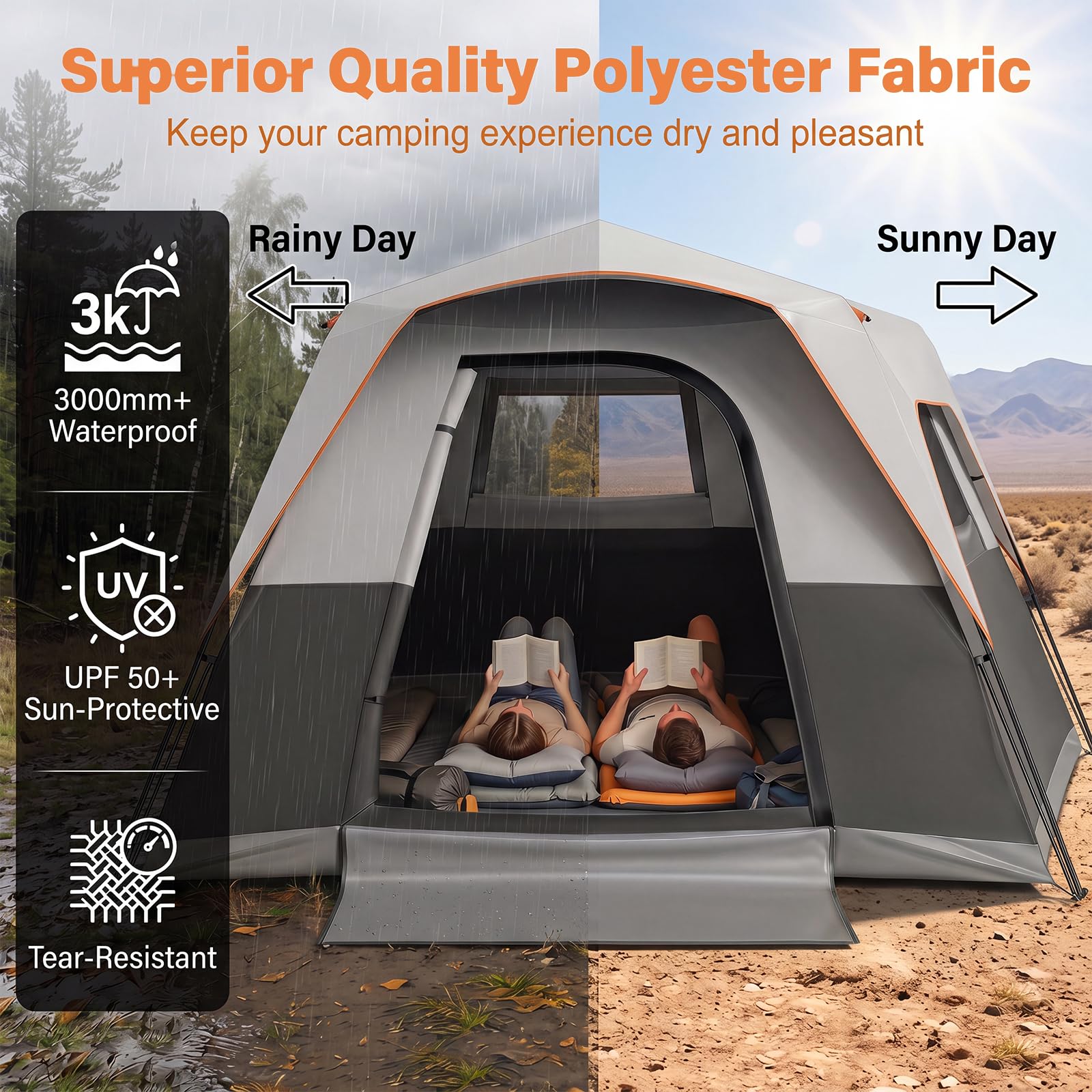 HOMASIS Tenda da Campeggio per 5-6 Persone, 276 x 275 x 185 cm | Tenda a Cabina da Esterno Impermeabile con Porta, Finestre e Lucernari in Rete, Borsa da Trasporto, per Viaggi e Escursionie